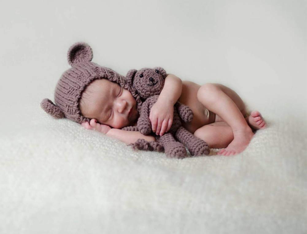 Adorable Newborn Baby Bear Hat Beanie with Matching Doll - Soft & Warm Photography Accessories for Boys & Girls - Perfect for Newborn Photo Shoots, Baby Showers & Winter Outfits