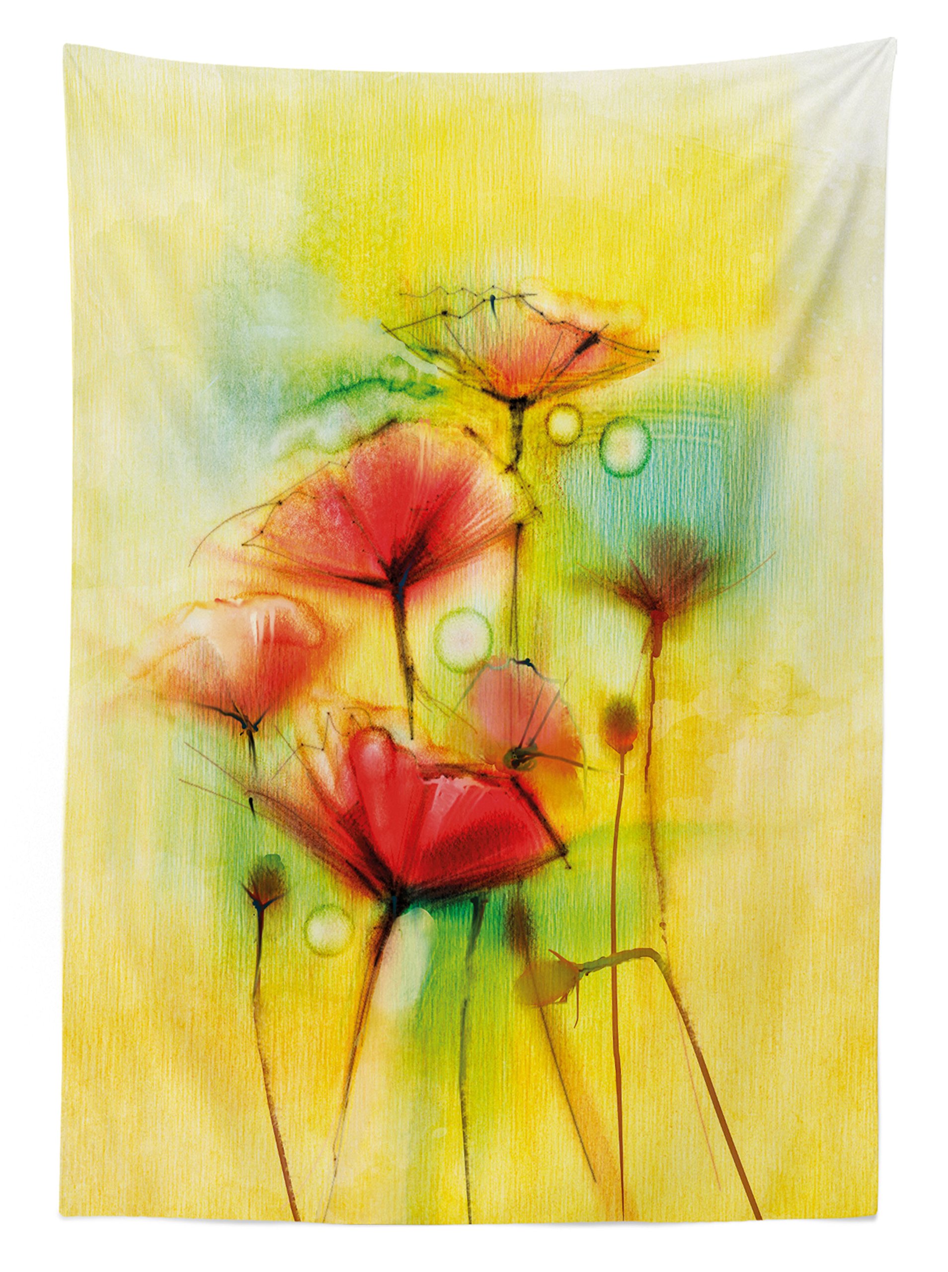 Ambesonne Floral Outdoor Tablecloth - Poppy Flower Design in Vibrant Yellow & Red, Washable Picnic Table Cover 58x84 Inches - Perfect for Spring Garden Parties, Outdoor Dining & Picnics