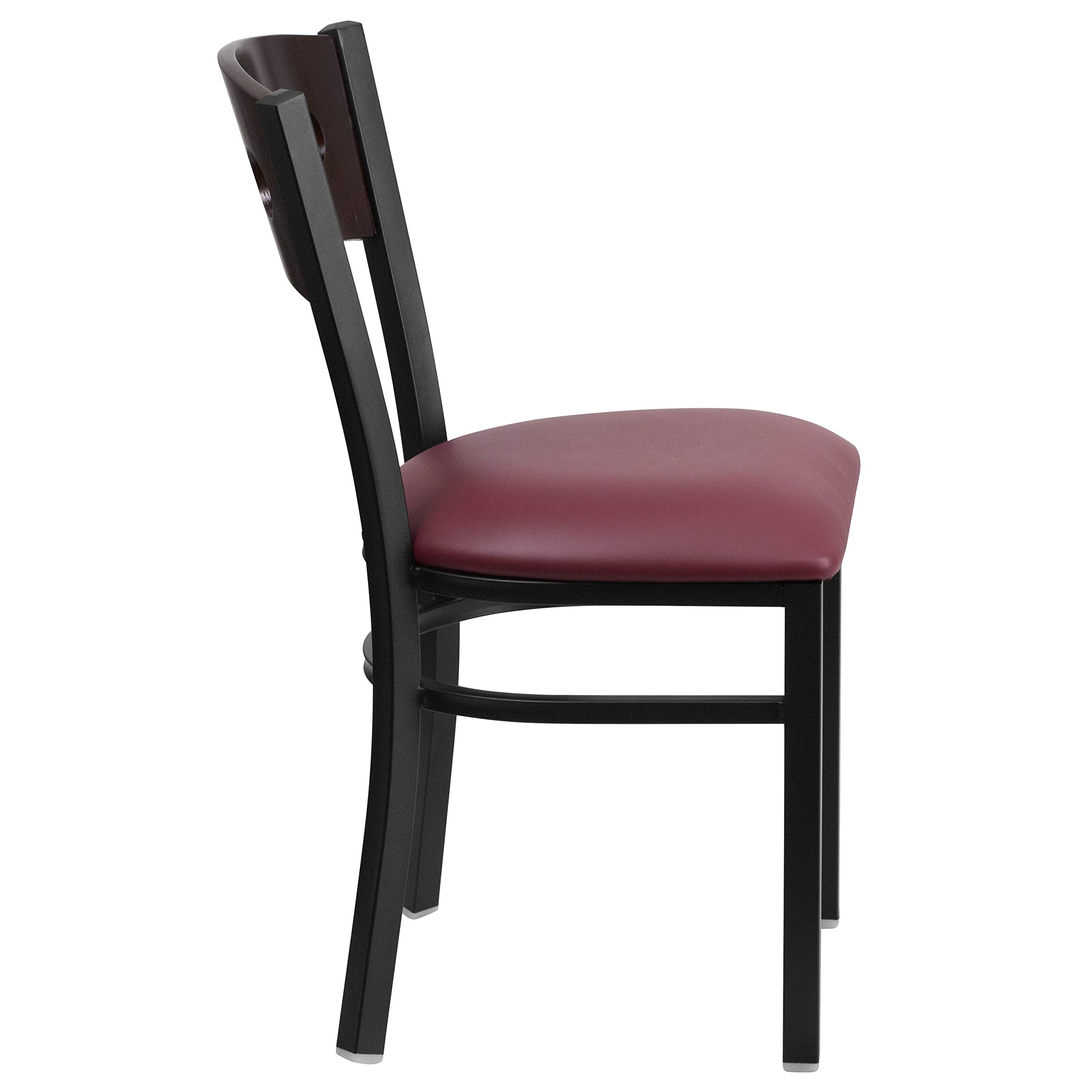 Flash Furniture 2-Pack HERCULES Series Black Metal Restaurant Chairs with Walnut Wood Back & Burgundy Vinyl Seat - Durable Commercial Dining Chairs for Restaurants, Cafes, and Event Venues