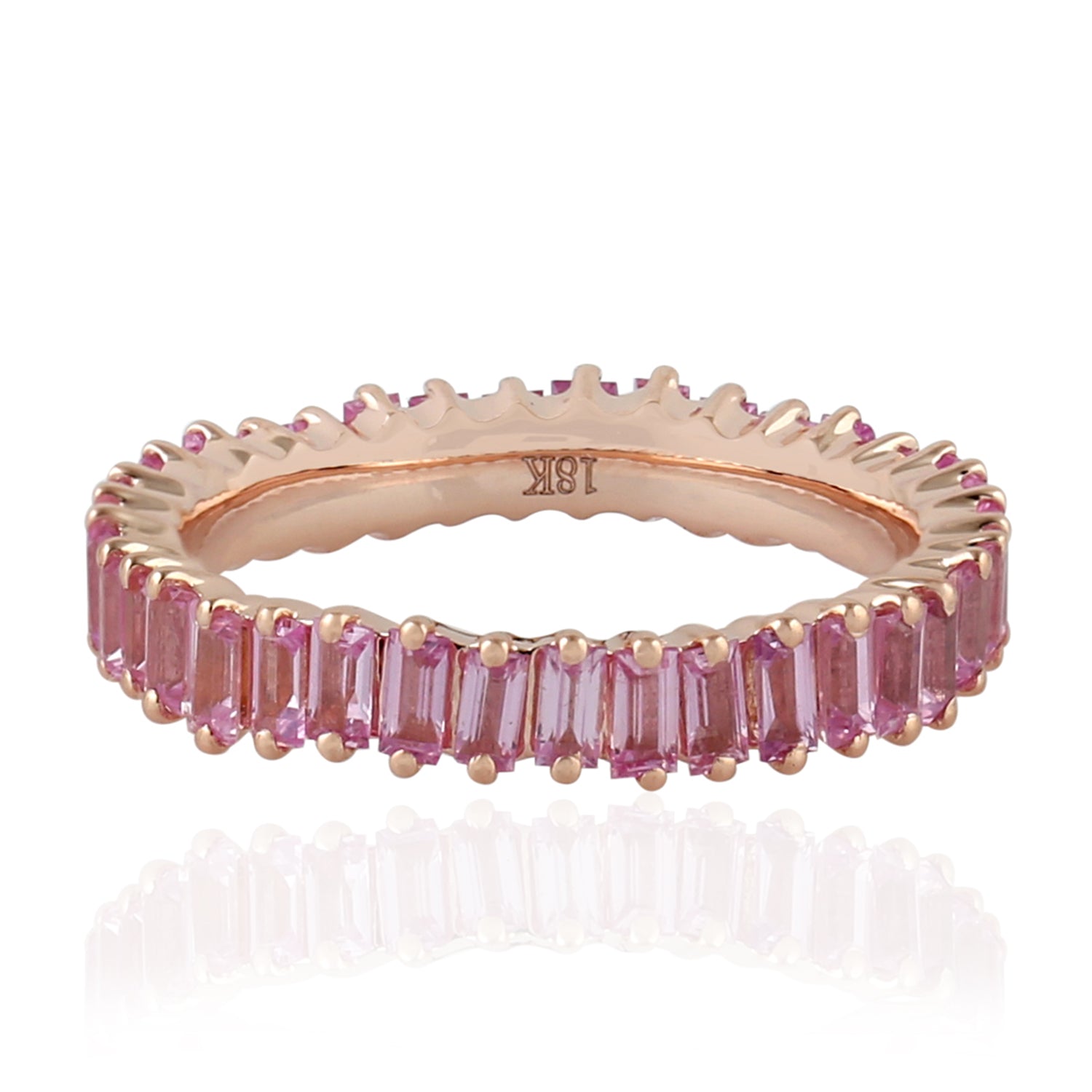 Rose Gold Channel Set Baguette Cut Pink Sapphire Full Eternity Band Ring for Women - Perfect for Weddings, Anniversaries & Special Occasions