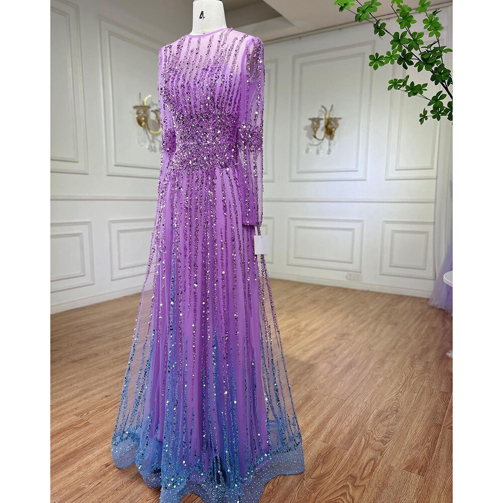 Serene Hill Muslim A-Line Beaded Luxury Arabic Evening Dresses for Women - Elegant Wedding & Party Gowns 2025 Collection (LA71907) | Perfect for Eid Celebrations, Formal Events & Special Occasions