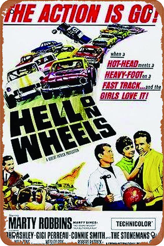 Vintage 1967 Hell on Wheels Movie Poster Metal Tin Sign - Retro Wall Art Decor for Home, Bar, Cafe & Man Cave - 12x8 Inch Classic Film Memorabilia for Movie Lovers & Western Fans