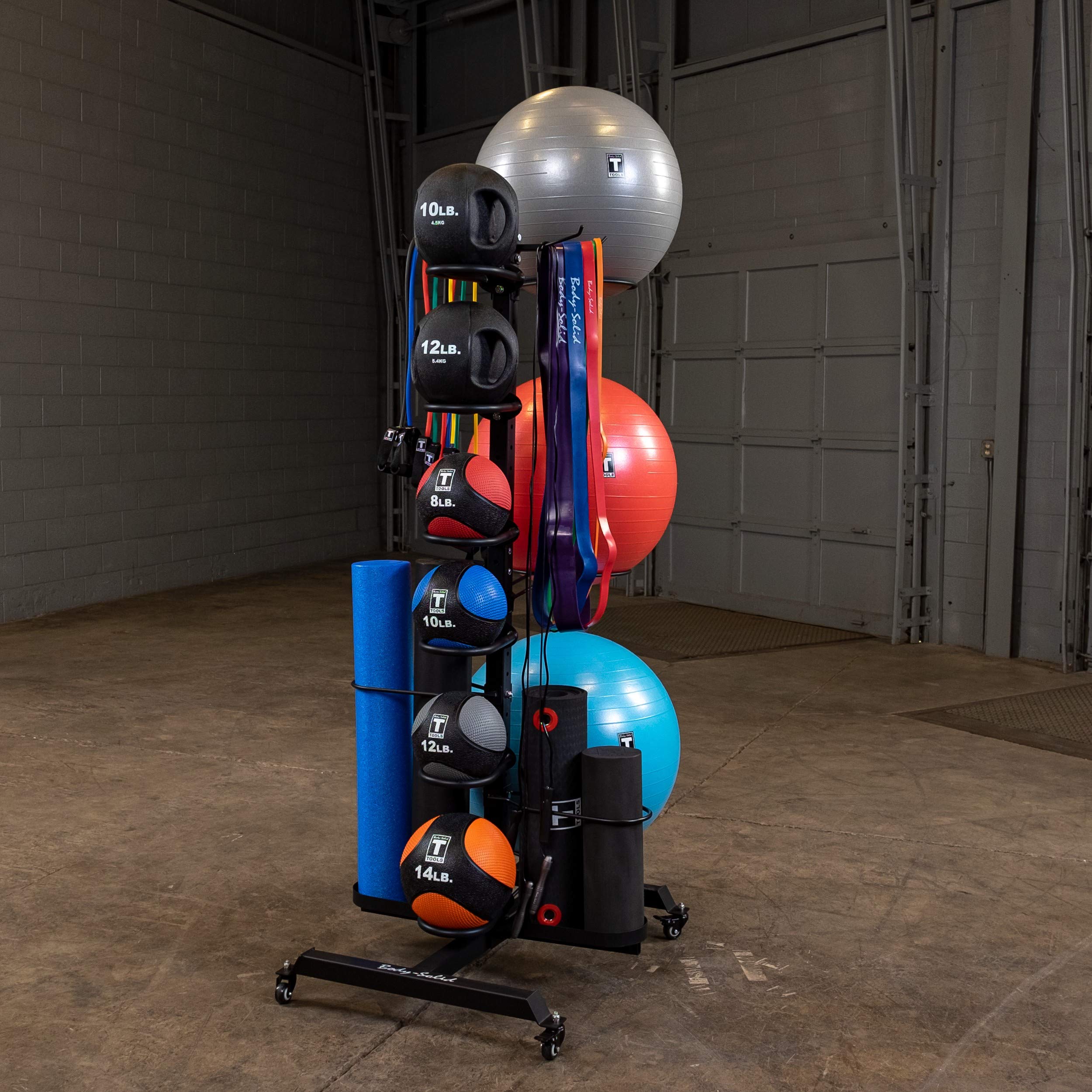 Body-Solid GAR100 Compact Vertical Stand Rack - Organize Medicine Balls, Dumbbells, Resistance Bands, Jump Ropes & Yoga Mats | Perfect for Home Gym, CrossFit & Fitness Studio Storage