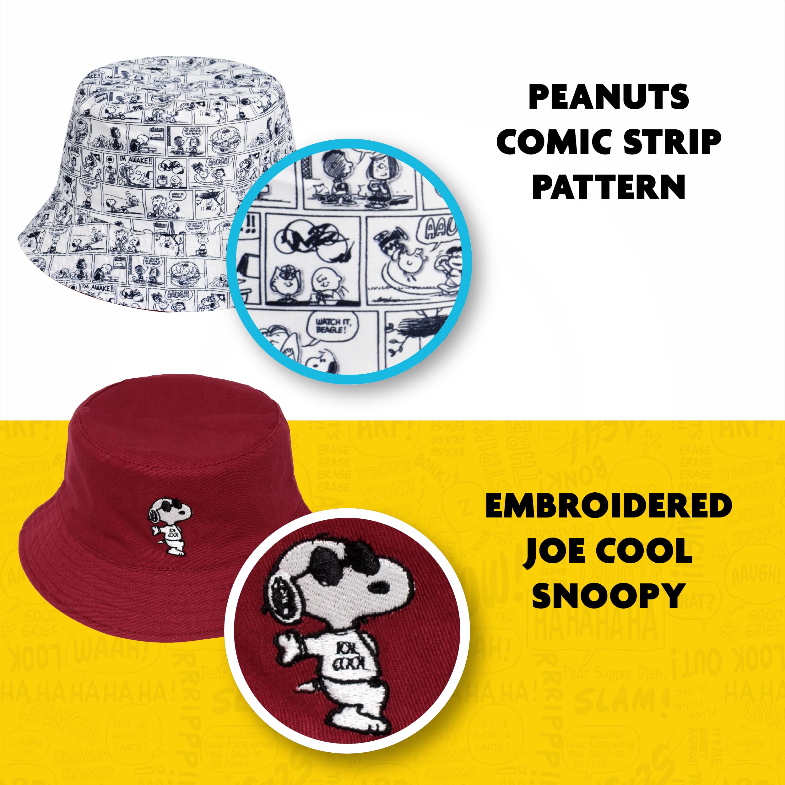 Concept One Women's Peanuts Snoopy Sleeping Denim Bucket Hat - Cute Casual Sun Hat for Outdoor Activities, Beach, Park & Summer Fashion