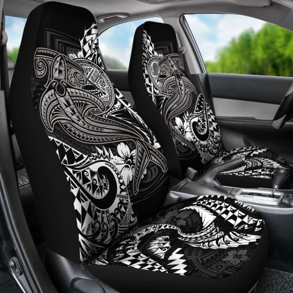 Premium American Samoa Car Seat Covers - White Shark Polynesian Tattoo Design (102802) | Waterproof & Universal Fit for Cars, Trucks & SUVs | Perfect for Beach Trips & Tropical Adventures