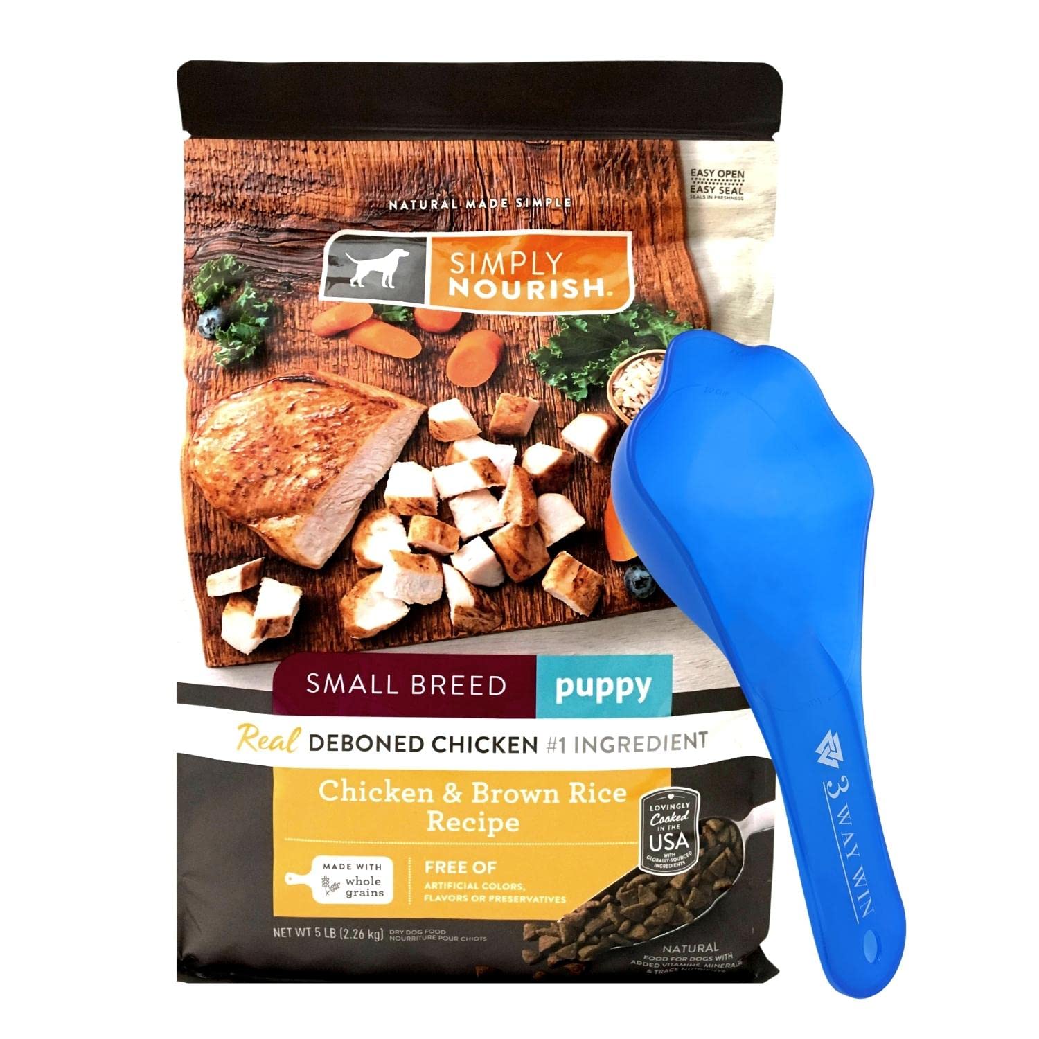 Simply Nourish Small Breed Puppy Food - Chicken & Brown Rice Recipe (5 LB) | 3-Way Win Dog Food Bundle with Free Paw Scoop | Perfect for Tiny Puppies at Home or Travel