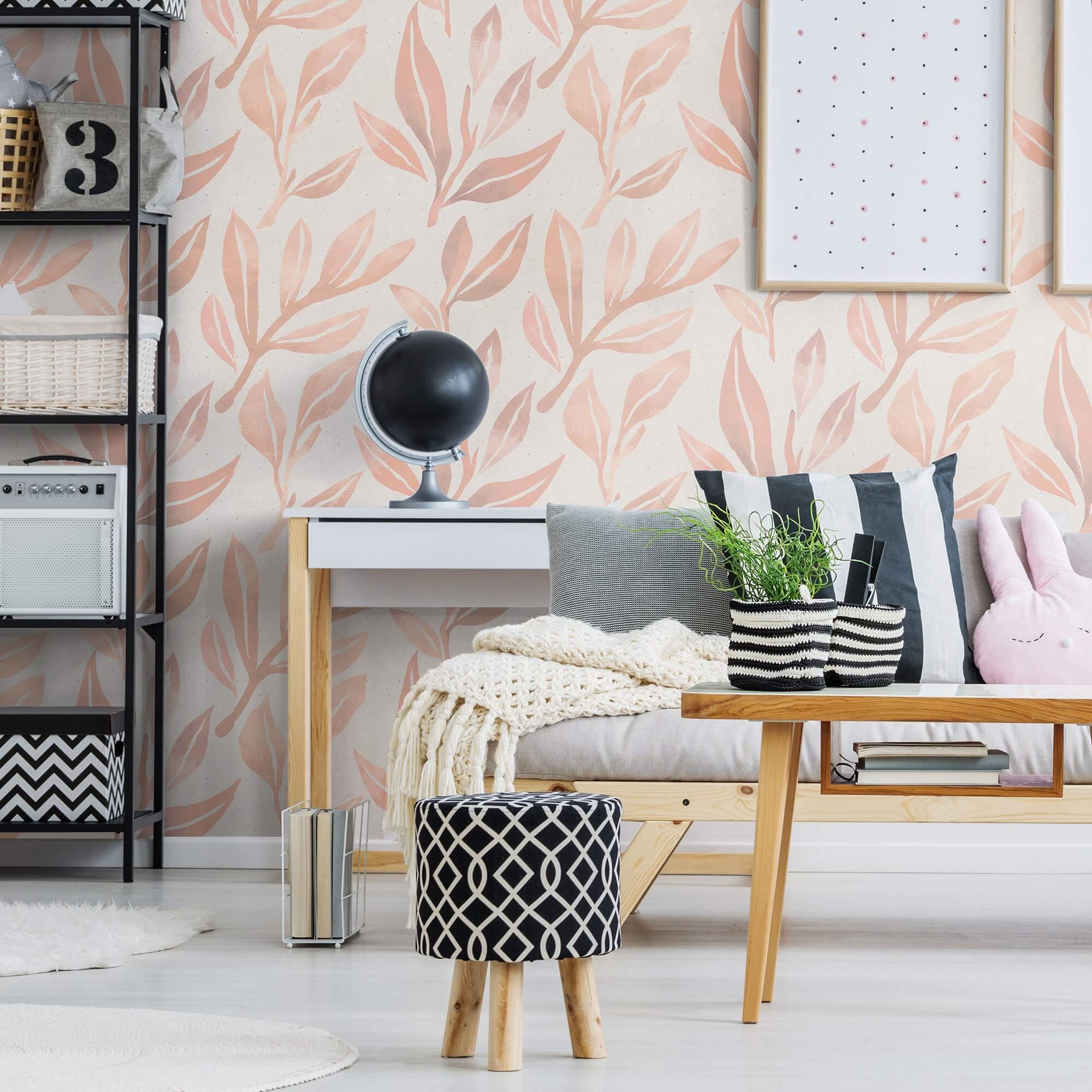 Coral Botanical Floral Peel and Stick Removable Wallpaper 8413 - Self-Adhesive Wall Decor for Bedroom, Living Room, Nursery & Office