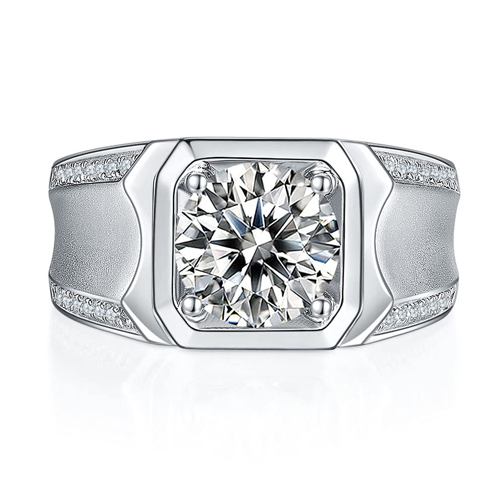 1 ct Moissanite Men's Engagement Ring - Personalized 925 Sterling Silver Wedding Band for Him - Anniversary, Proposal & Special Occasion Jewelry Gift