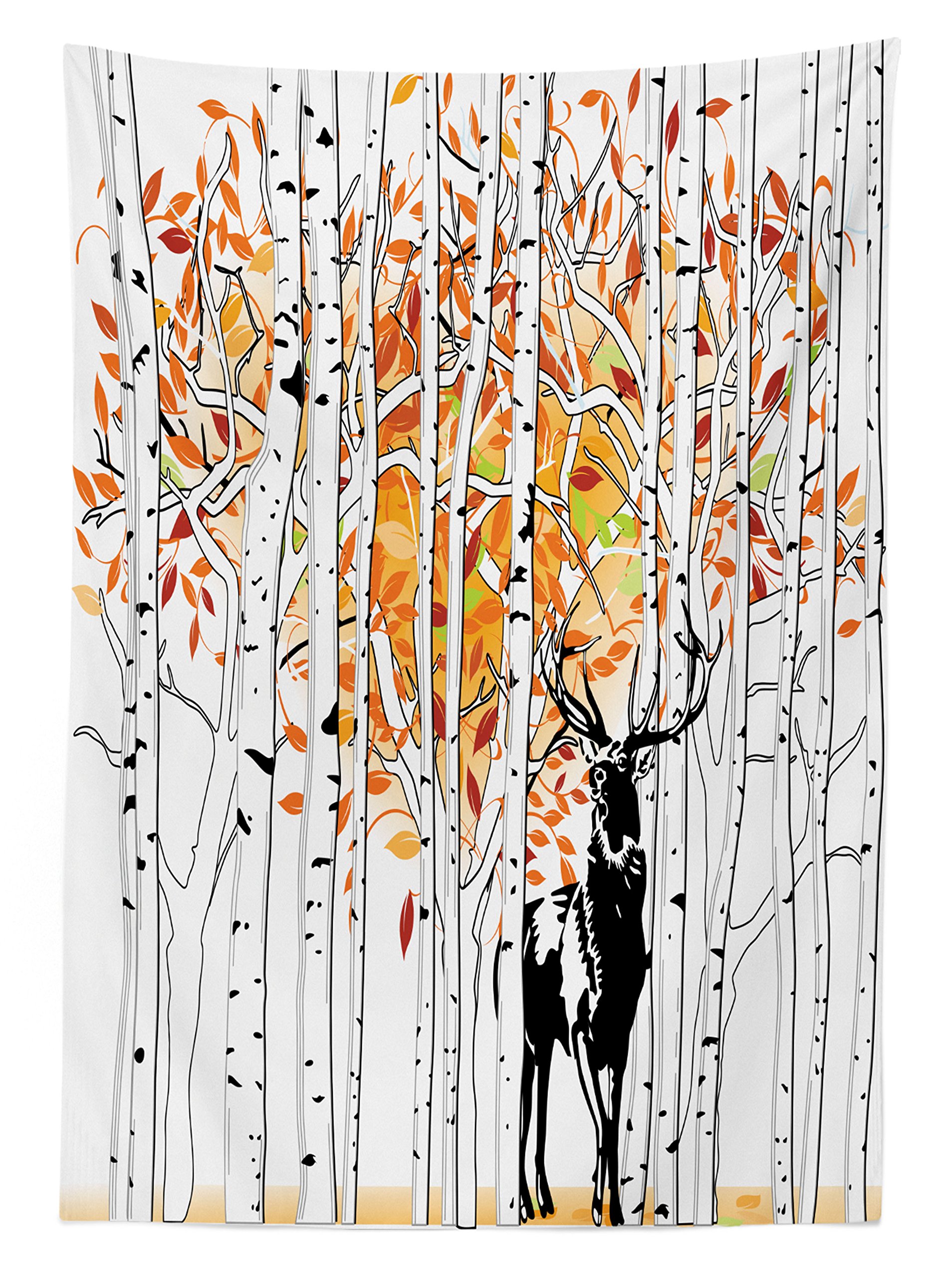 Ambesonne Deer Print Outdoor Tablecloth - Waterproof Washable Picnic Table Cover 58x84 Inches - Autumn Forest Deer Scene with Orange Green White Foliage - Perfect for Camping, Backyard BBQs and Seasonal Decorations