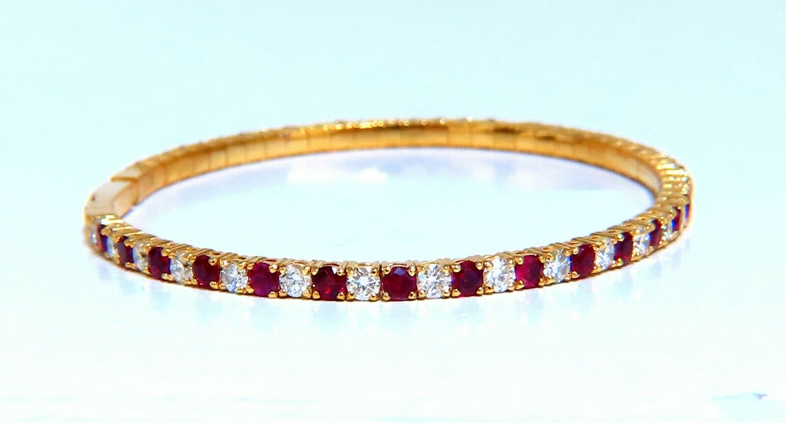 4.65ct Vivid Red Natural Ruby & Diamond Tennis Bracelet - 14K Gold Flexible Bangle for Women, Elegant Jewelry Gift for Anniversary, Wedding & Special Occasions