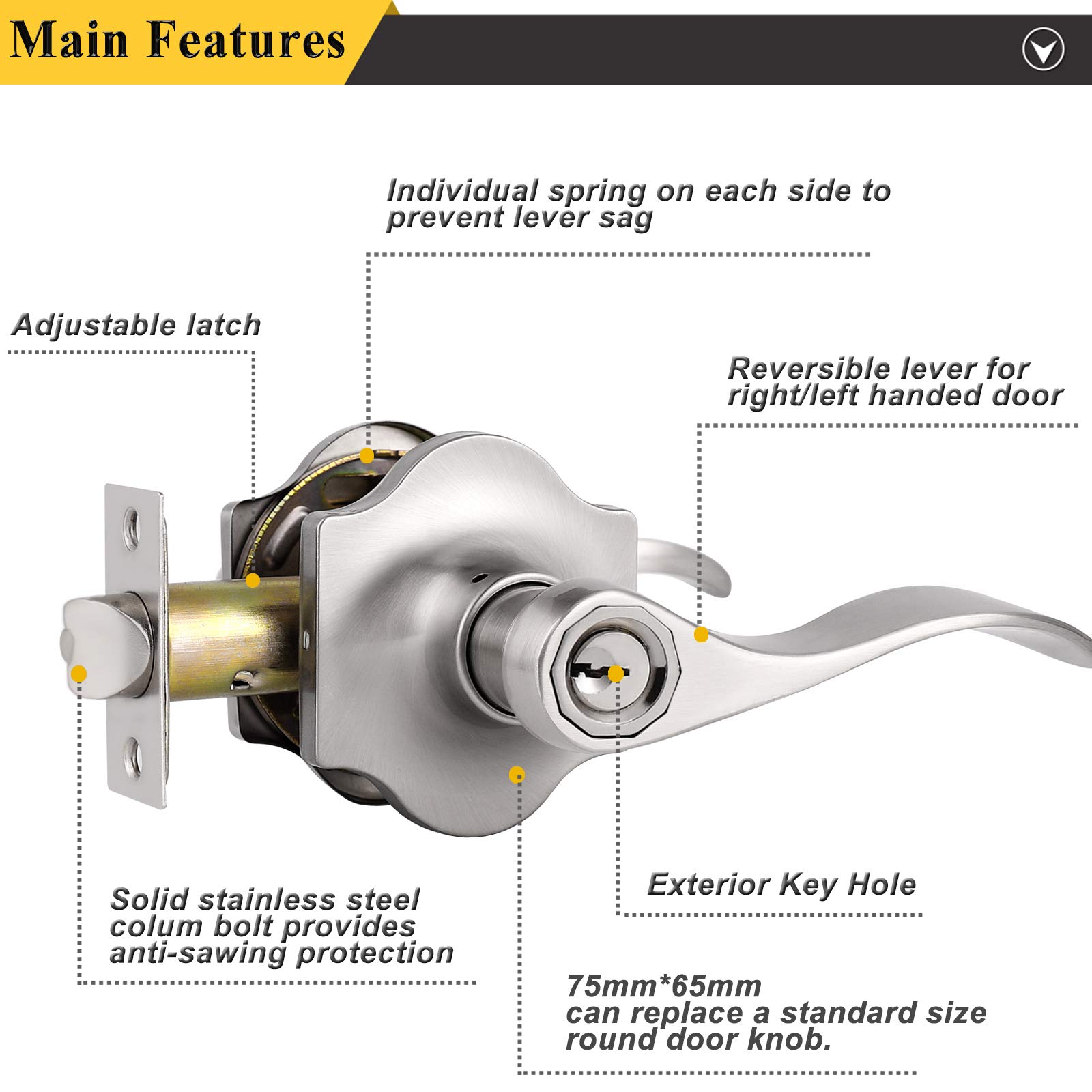 Probrico Keyed Door Lock Set - 2 Pack, Brushed Nickel for Home Security