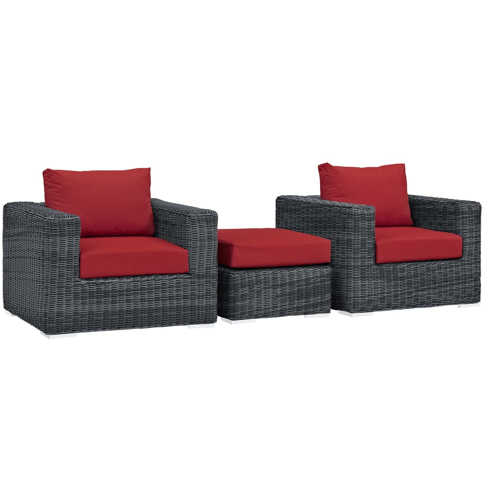 Modway Summon 3-Piece Outdoor Patio Sectional Sofa Set with Sunbrella Cushions in Canvas Red - Perfect for Backyard, Poolside & Garden Relaxation