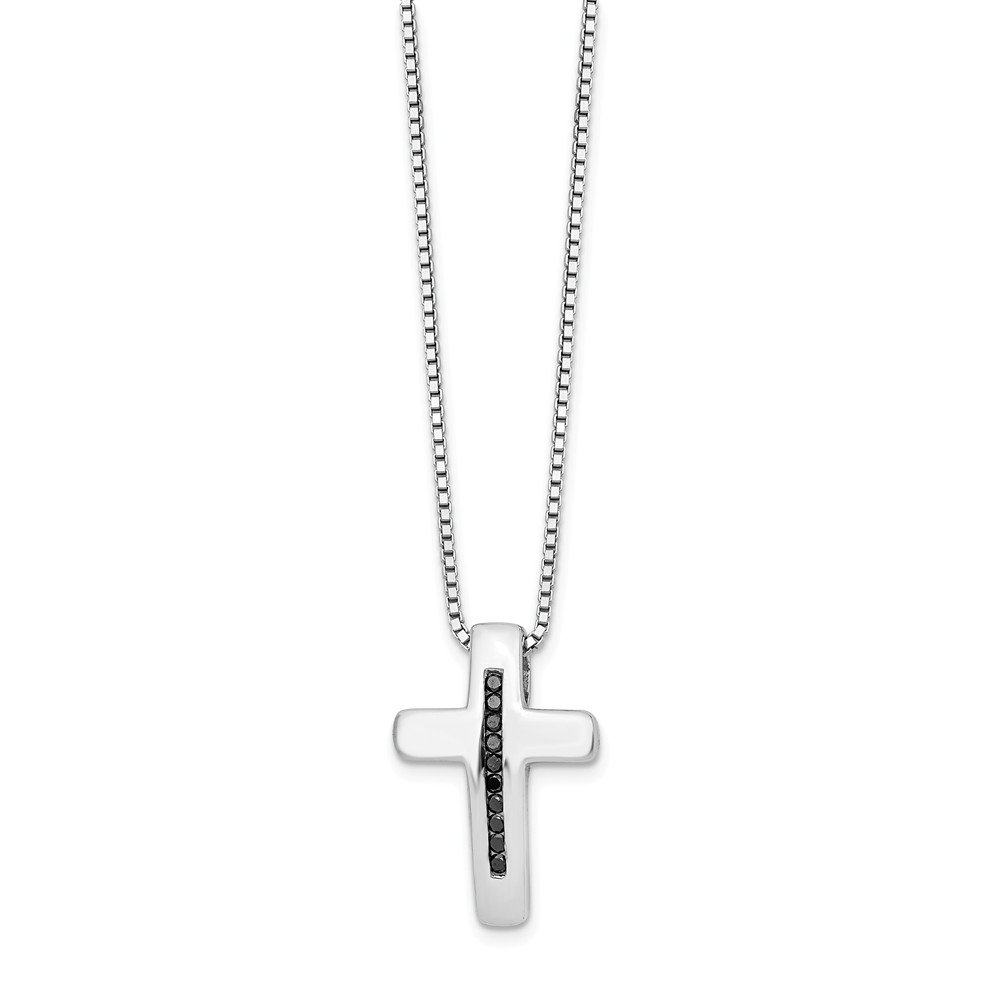 SS White Ice .1ct Black Diamond Cross Necklace for Women - Elegant Religious Jewelry Gift for Baptism, Confirmation & Everyday Wear