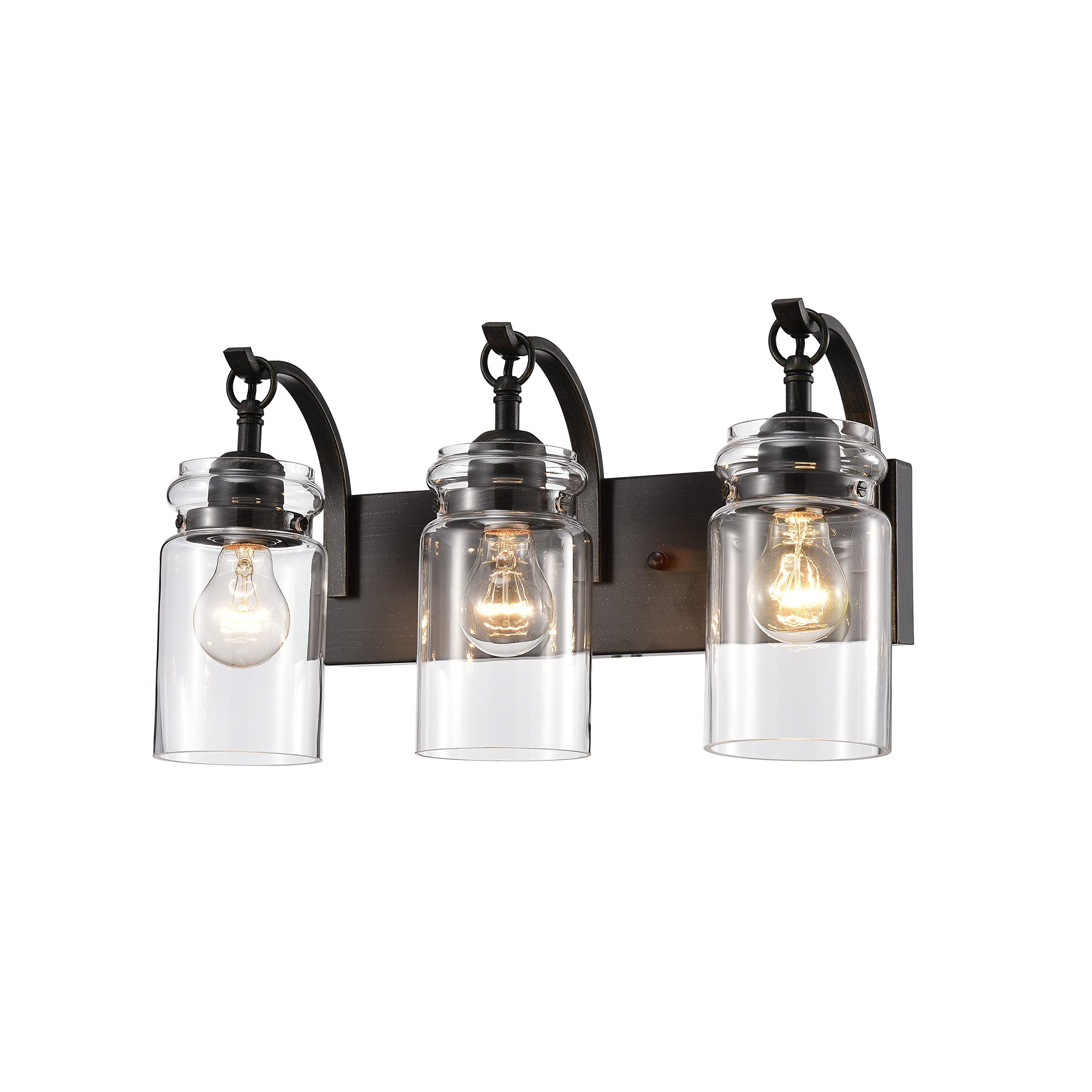 Jojospring Anastasia Antique Black 3-Light Wall Sconce with Clear Glass Shade - Vintage Style Wall Light Fixture for Bedroom, Living Room & Hallway Lighting