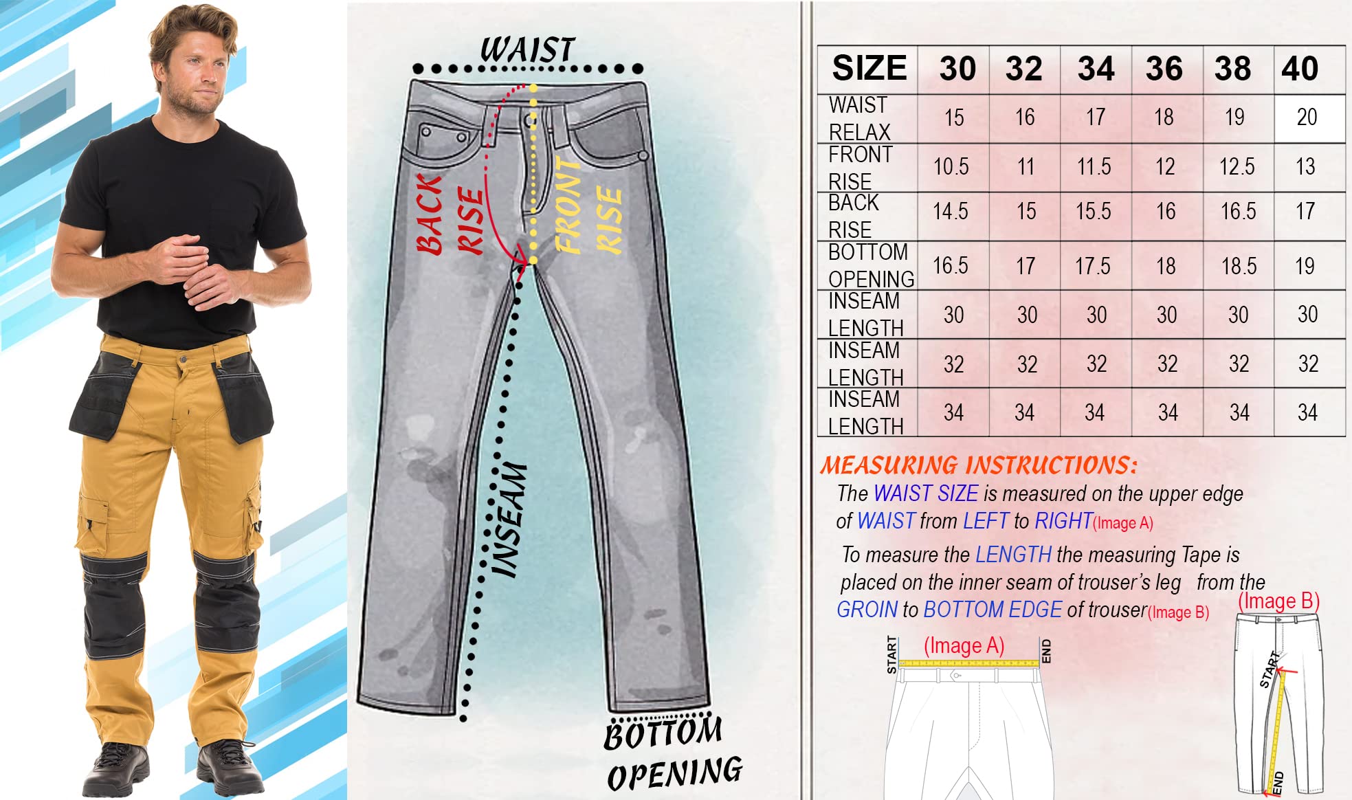 FASHIO FF Men's Cordura Work Pants - Tactical Trousers with Utility Tool Pockets | Heavy Duty Reinforced Carpenter Safety Pants for Construction, Hiking & Outdoor Activities