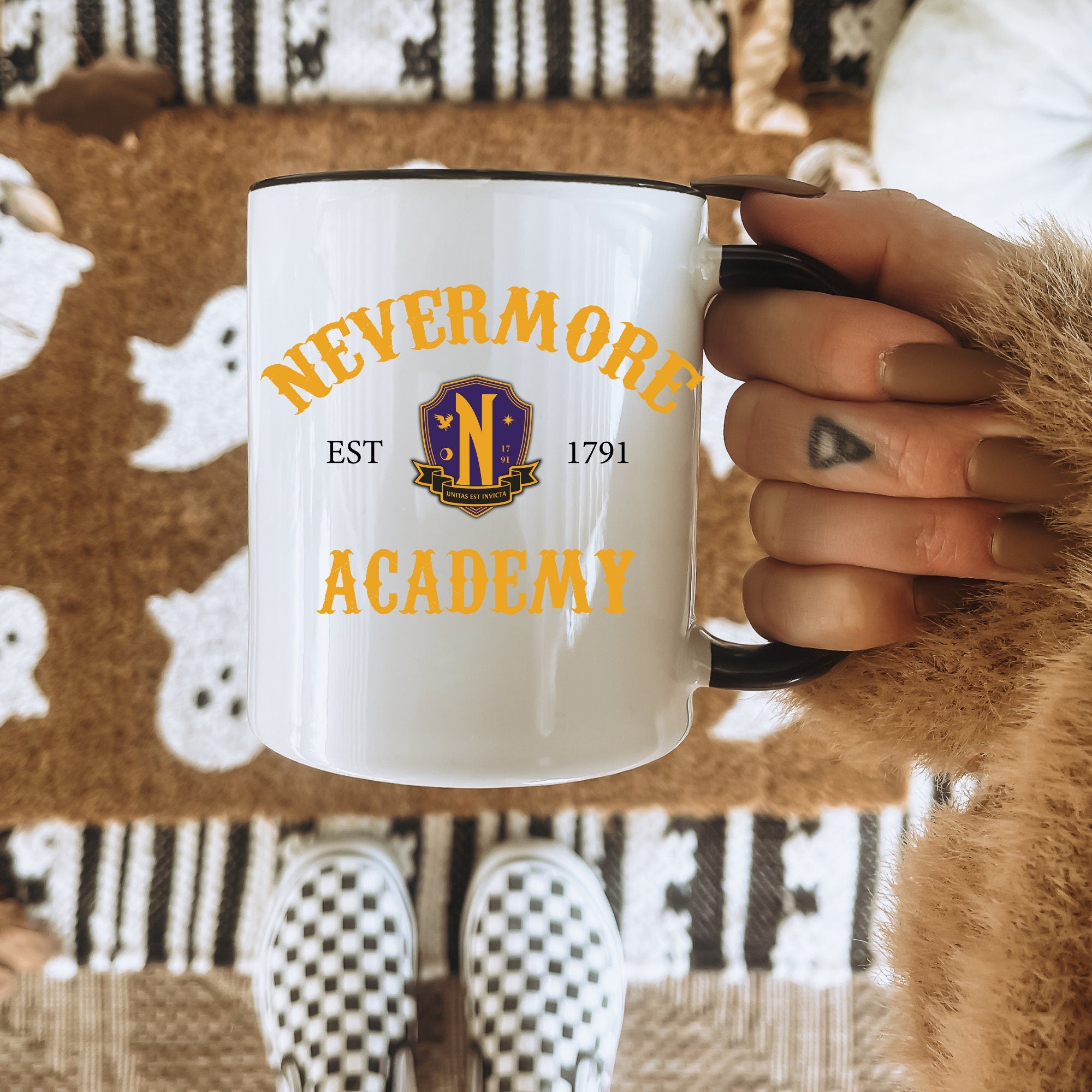 Nevermore Academy Coffee Mug - Wednesday Addams Inspired Ceramic Cup - Gothic Horror TV Show Merch - Perfect for Coffee, Tea & Hot Drinks at Home or Office