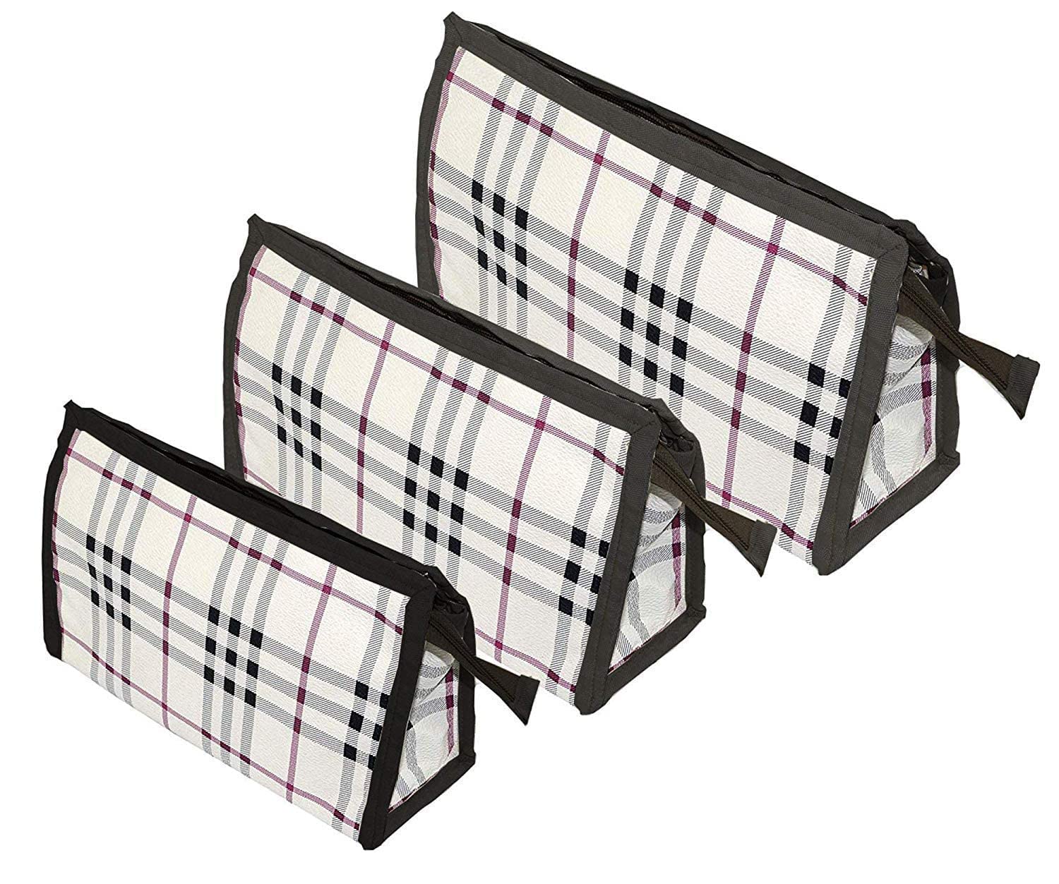 AVDHI 3-Piece Toiletry Organizer Set - Waterproof Cosmetic Pouch & Jewelry Case for Women & Men | Perfect for Travel, Gym & Daily Use | Stylish Burberry-Inspired Design