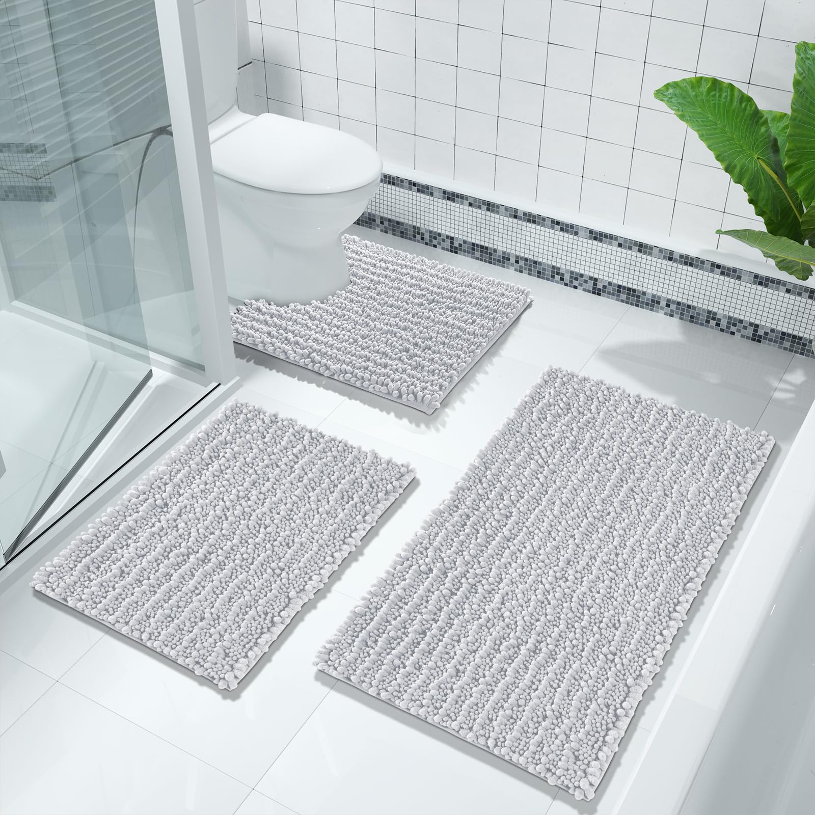 Non-Slip Silver Bath Mat - Soft Absorbent Quick Dry for Bathroom & Bedroom Decor
