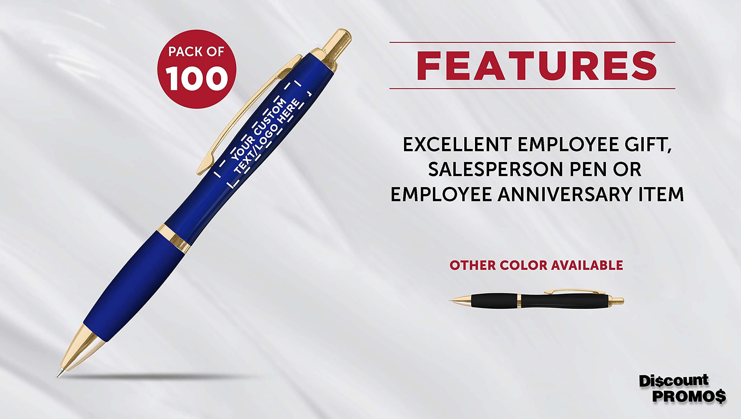 100 Pack Langley Premium Metal Pens - Custom Engraved Text & Logo - Executive Comfort Grip - Smooth Black Ink - Ideal for Corporate Gifts, Business Meetings & Office Use