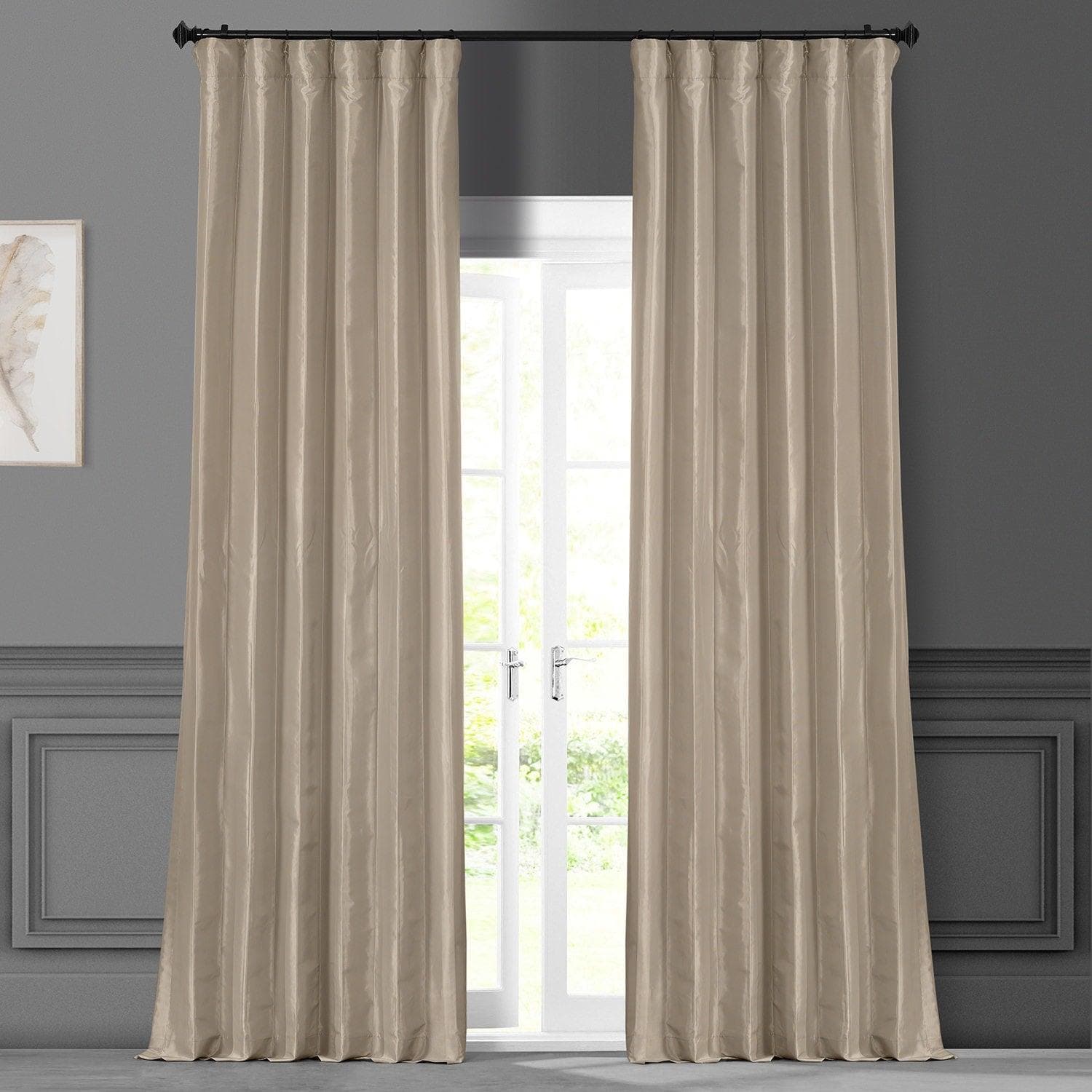Antique Beige Solid Faux Silk Taffeta Blackout Curtains for Bedroom - Elegant Light Blocking Window Drapes for Living Room, Nursery & Home Theater