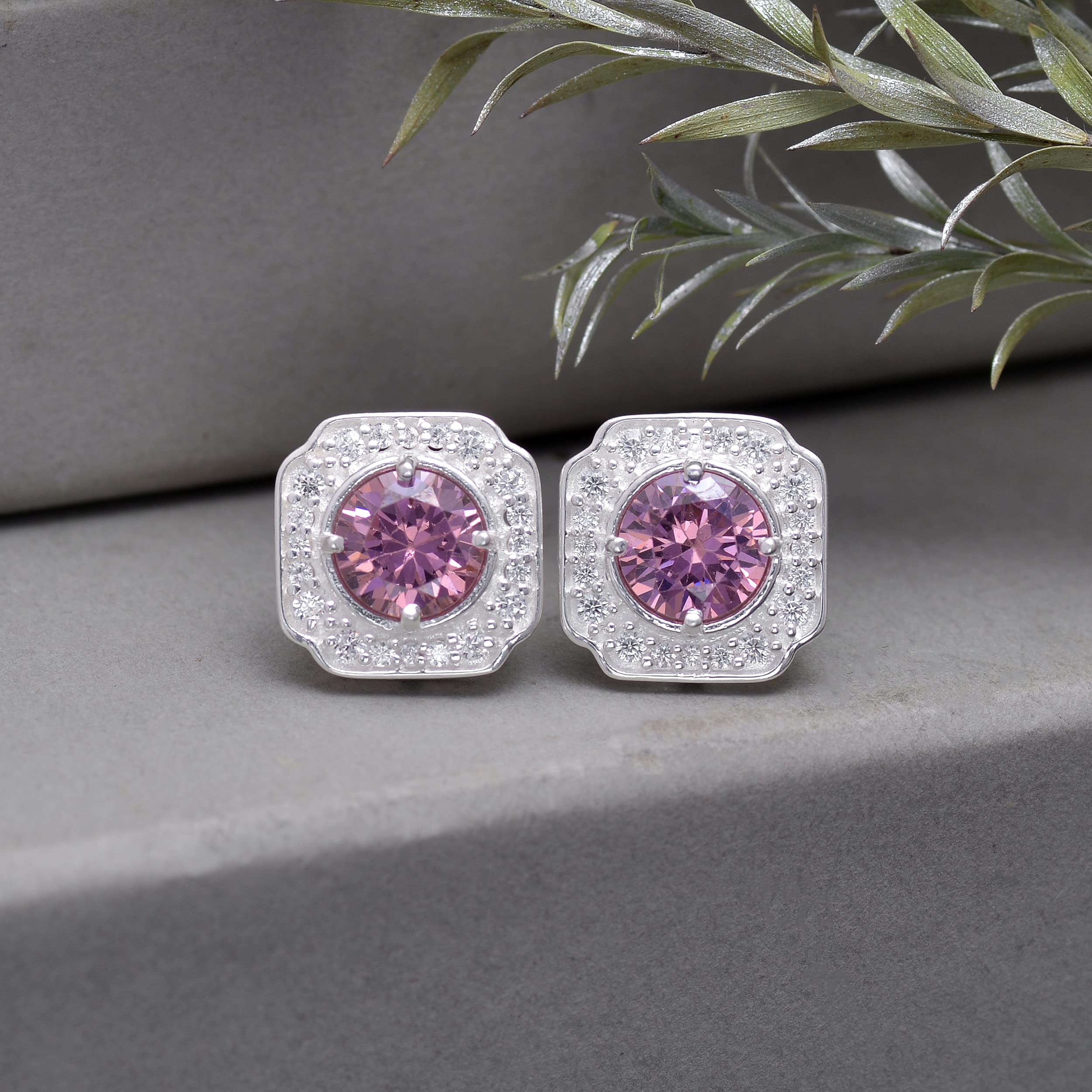 Avika Jewelry 925 Sterling Silver Morganite Stud Earrings - Round Pink Gemstone Earrings for Women - Perfect for Daily Wear, Office, Date Night & Special Occasions