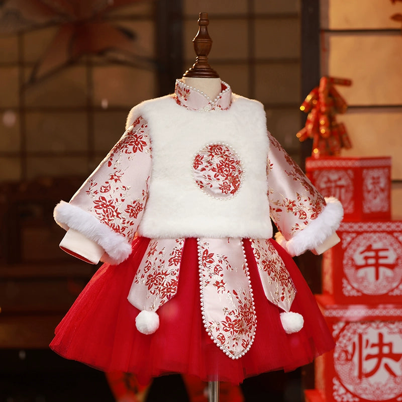 Luxury Embroidered Winter Christmas Dress for Girls - Elegant Princess Birthday Party Gown | Perfect for Holiday Celebrations, Festive Gatherings & Special Occasions