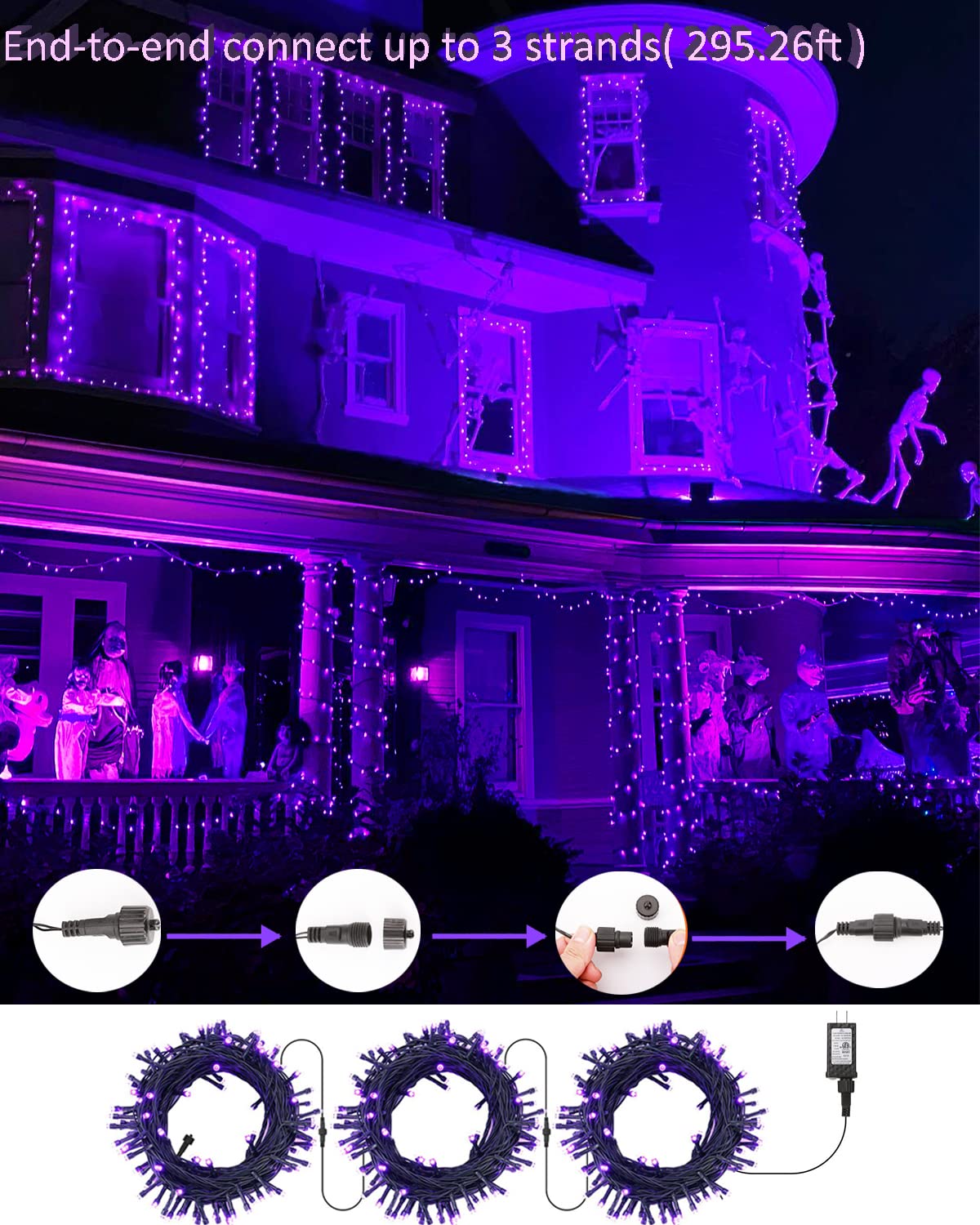 BrizLabs 78.74ft 240 LED Purple Halloween String Lights with Timer - Waterproof Connectable Plug-in Mini Lights for Indoor & Outdoor Decor - Perfect for Halloween Trees, Parties, Yard and Home Decoration