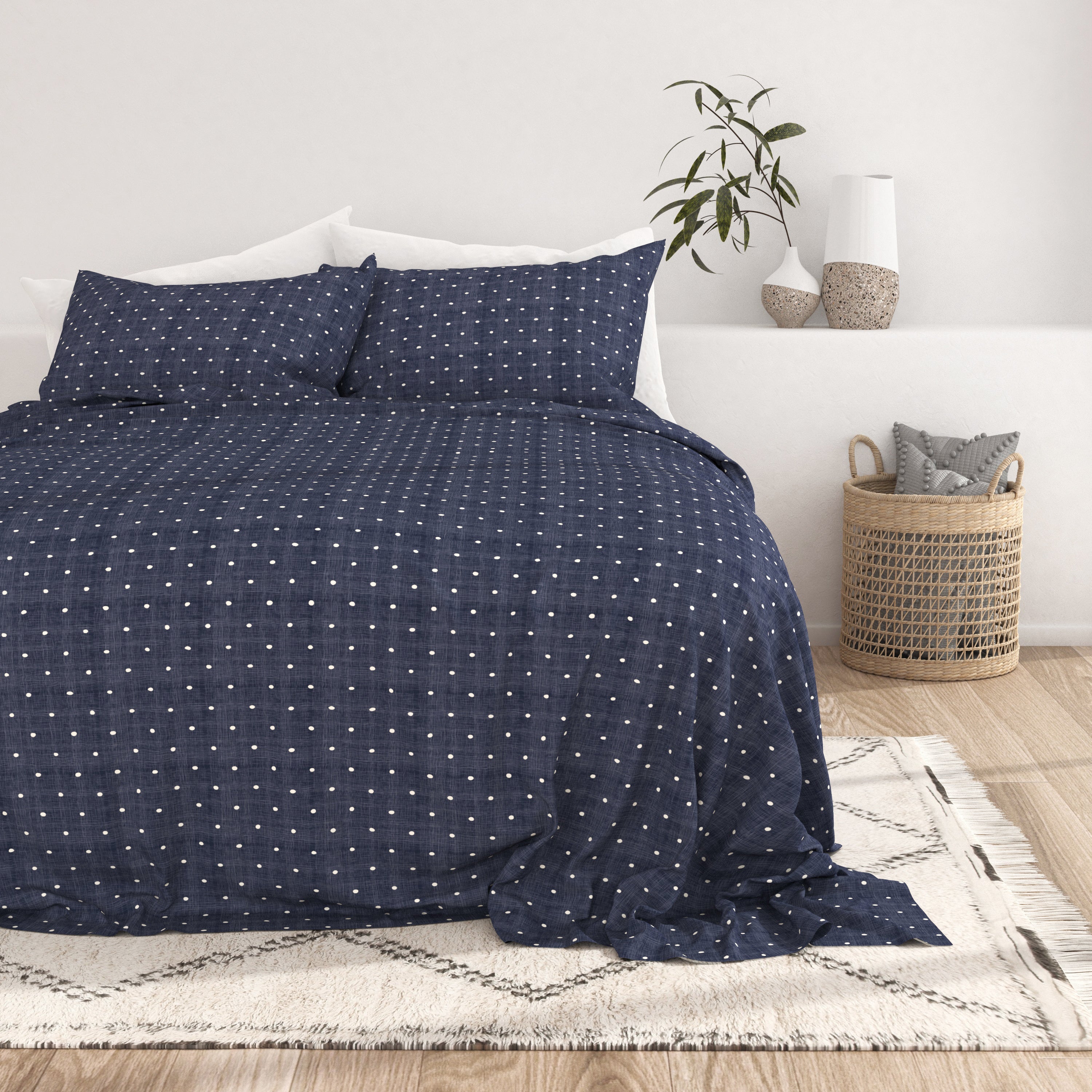 Polkadot Pattern 4-Piece Cotton Sheet Set - Soft Breathable Bedding for Kids & Adults - Perfect for Bedrooms, Dorms & Guest Rooms