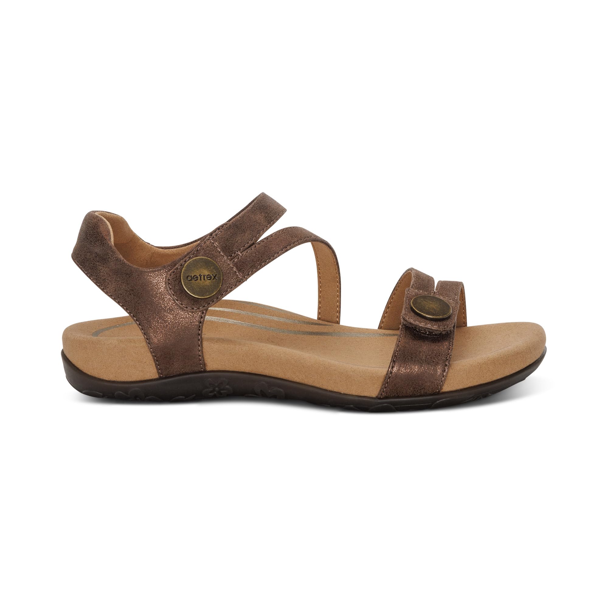 Aetrex Women's Jess Orthopedic Adjustable Strap Sandals with Memory Foam & Arch Support - Comfortable Flat Sandals for Walking, Travel & Everyday Wear