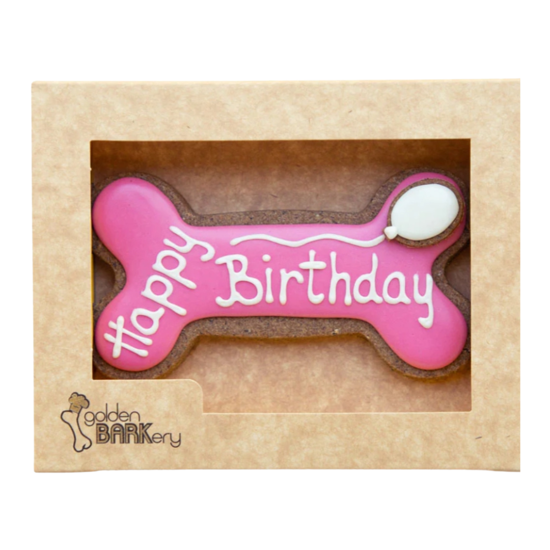 Golden Barkery Happy Birthday Dog Bone Biscuits - Pink Dog Treats for Birthday Celebrations & Special Occasions