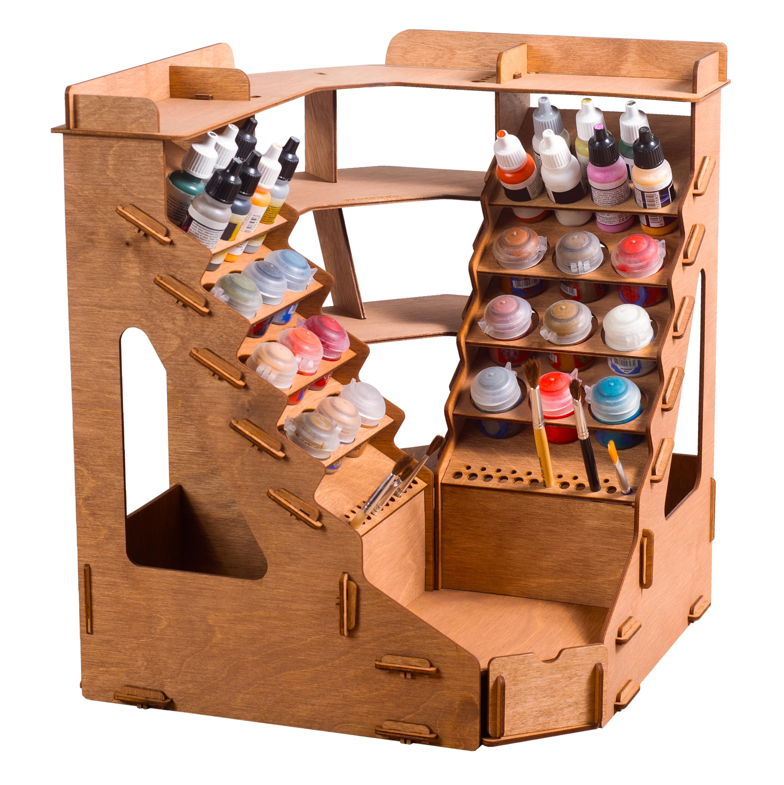 Modular Paint Organizer Set - Holds 74 Paint Bottles & 14 Brushes with Bonus Corner Rack for 32 Bottles & 46 Brushes | Perfect for Miniature Painting, Warhammer, D&D & Model Kits Organization - Space Saving Art Supply Storage for Hobbyists & Artists