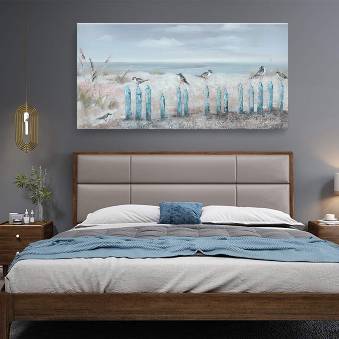 Extra Large 60x30 Inch Hand-Painted Beach Oil Painting - Ocean Seascape with Seagulls Wall Art Canvas, Framed Coastal Decor for Living Room, Bedroom & Office | Perfect for Coastal, Nautical & Beach House Themes