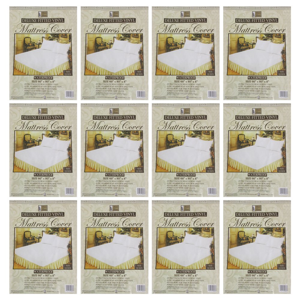 12-Pack Premium Queen Size Mattress Protector - Soft, Waterproof, Dustproof Fitted Bed Cover for Allergy Relief & Bed Protection - Perfect for Guest Rooms, Dorms & Home Use