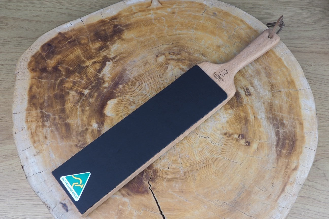 Premium Double-Sided Paddle Strop for Knives & Razors - Genuine Black Cow Leather - Perfect for Honing, Polishing & Sharpening Blades at Home or Workshop