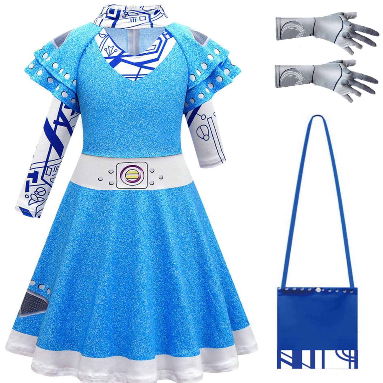 Zombie Alien Addison Costume for Girls - Halloween Cosplay Dress Up Outfit with Bag & Gloves - Perfect for Kids' Halloween Parties, Trick or Treating, and Themed Costume Events