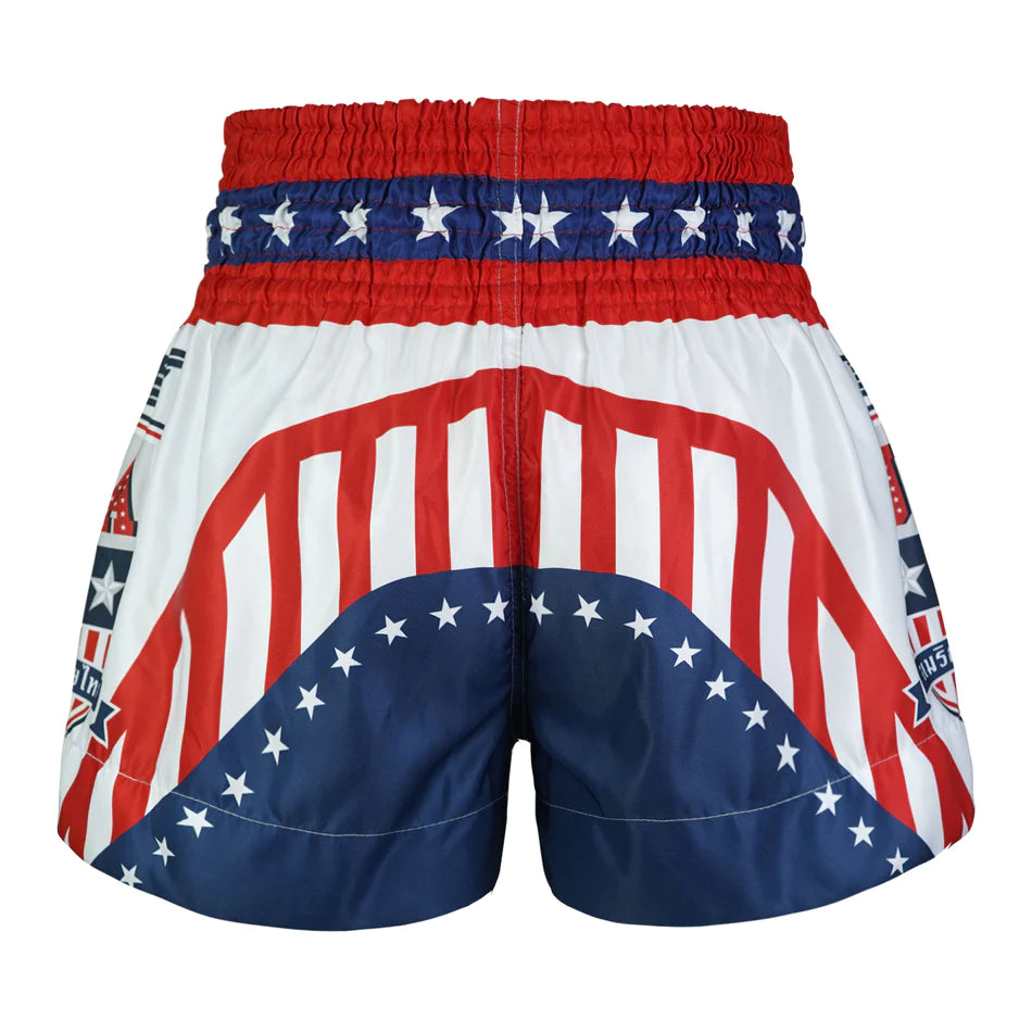 Premium Tuff Muay Thai Shorts - Patriotic Uncle Sam Design in White, Blue & Red | Ideal for MMA, Kickboxing & Muay Thai Training