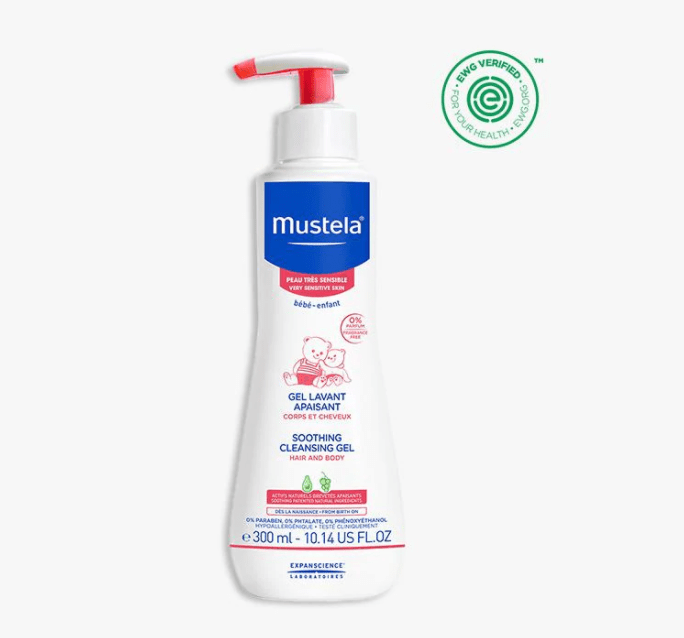 Mustela Very Sensitive Soothing Cleansing Gel for Babies - 10.1 oz | Fragrance-Free & Hypoallergenic Face & Body Wash | Gentle Cleanser for Eczema & Dry Skin | Perfect for Newborns & Sensitive Skin Care Routine