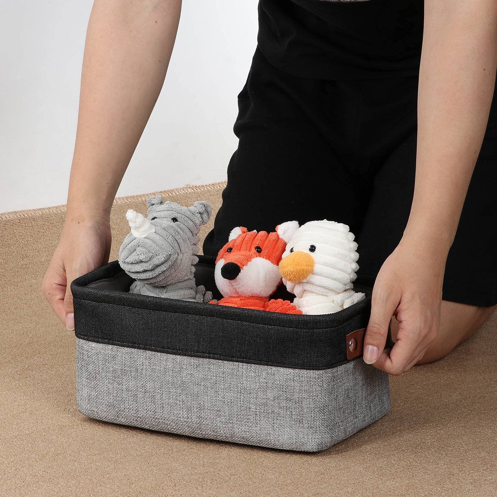 DULLEMELO Small Fabric Storage Bins - Collapsible Rectangular Baskets for Shelves & Closets (6-Pack, Black&Gray) - Perfect for Home, Office & Nursery Organization