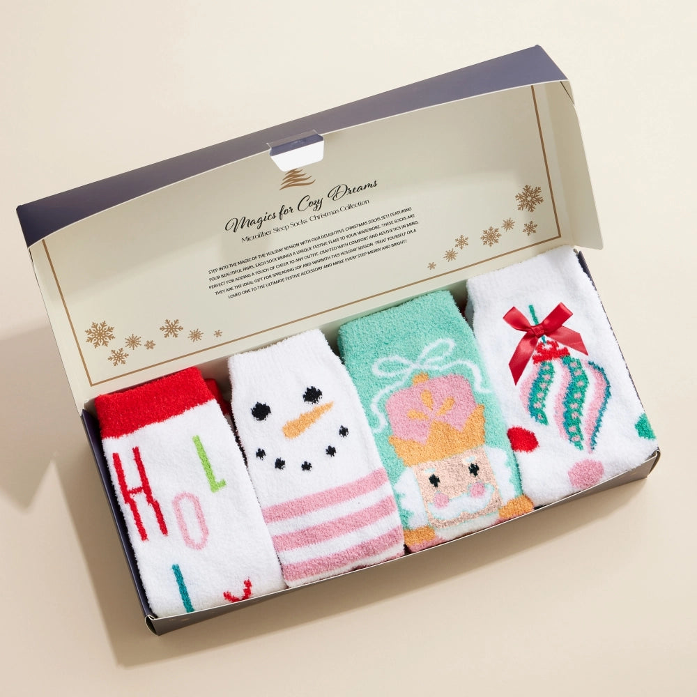 Cozy Christmas Fuzzy Socks 4-Pack - Soft Warm Holiday Slipper Socks for Women & Men - Perfect for Winter Gifts, Stocking Stuffers & Family Matching PJ Sets
