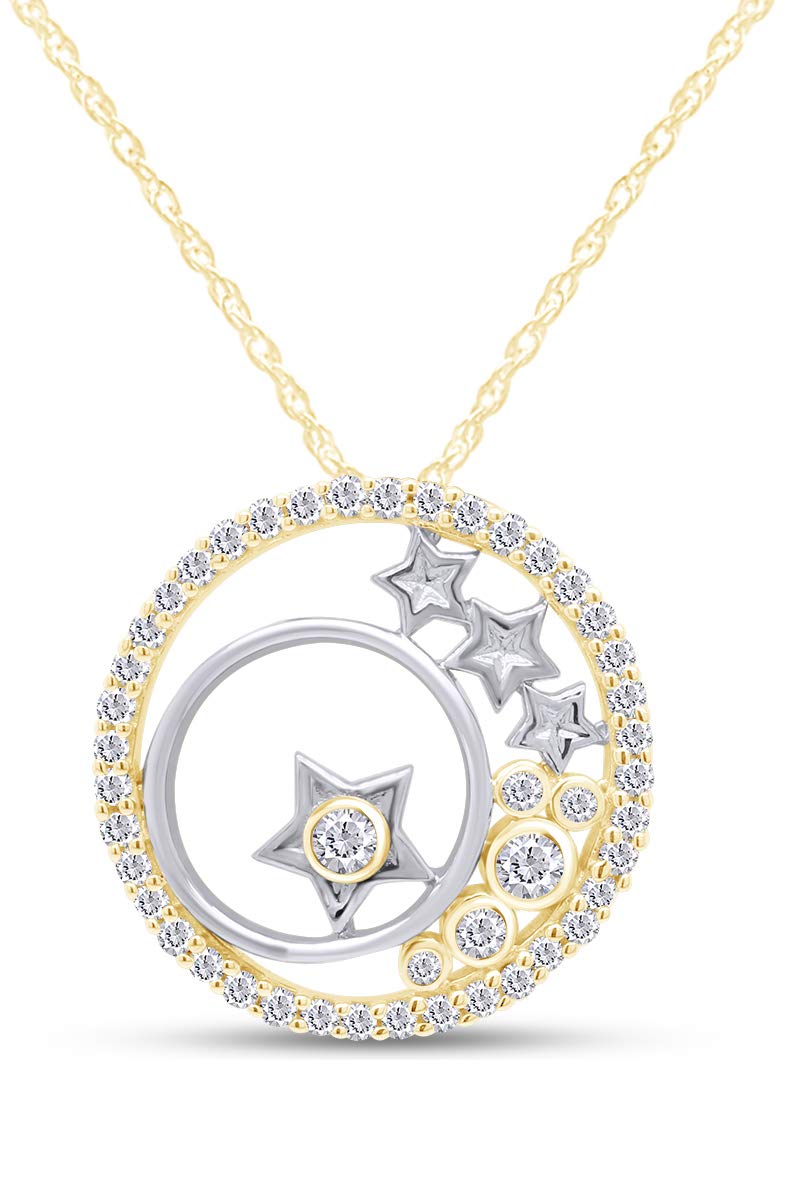 1/3 Carat Natural Diamond Moon Star Pendant Necklace - 14k Gold Over Sterling Silver, I-J Color, I2-I3 Clarity - Perfect Mother's Day Jewelry Gift for Women, Birthday, Anniversary & Special Occasions