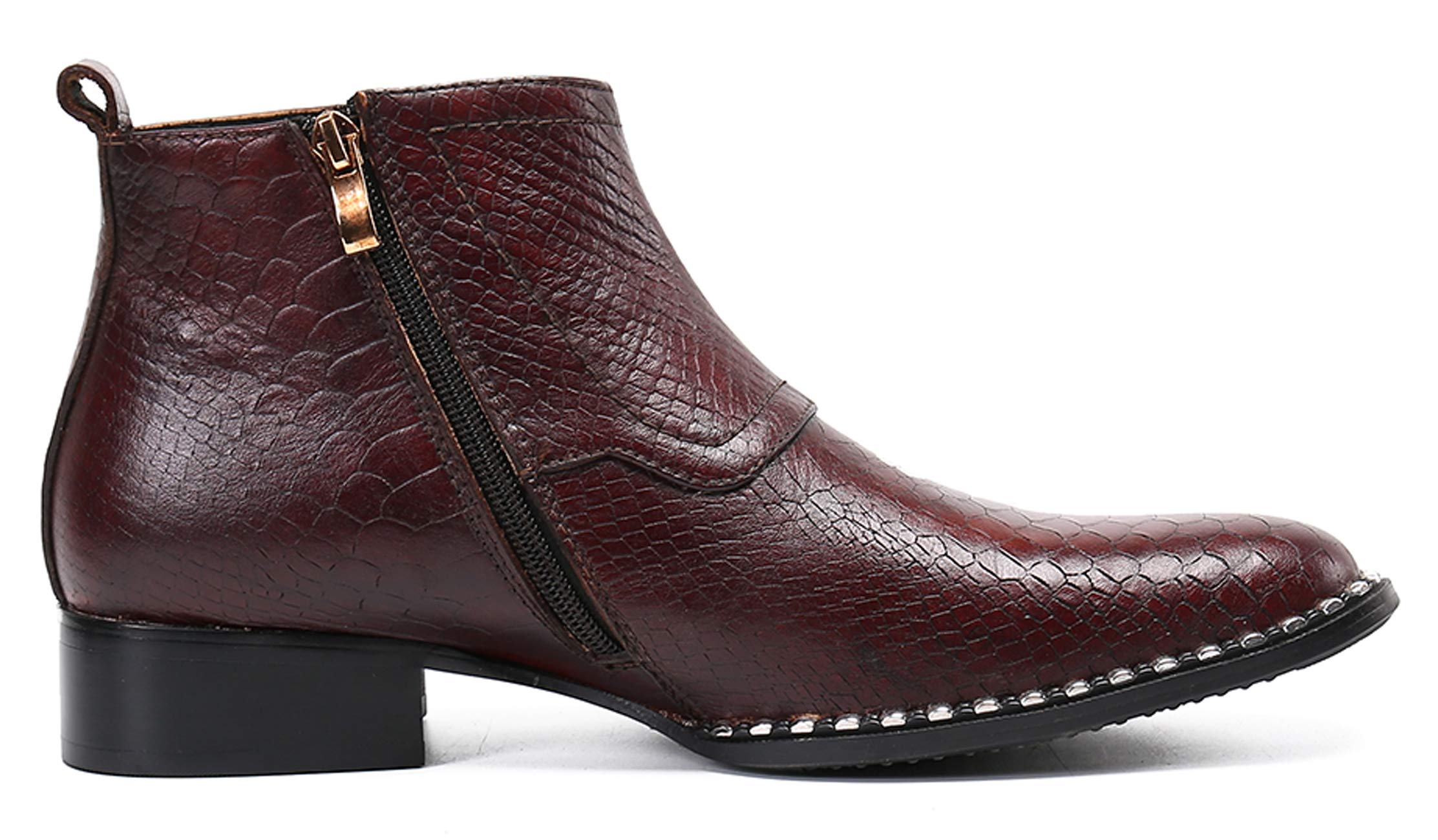 Men's Leather Dress Boots with Round Toe & Side Zipper - Formal & Casual Red Boots for Work, Office & Special Occasions