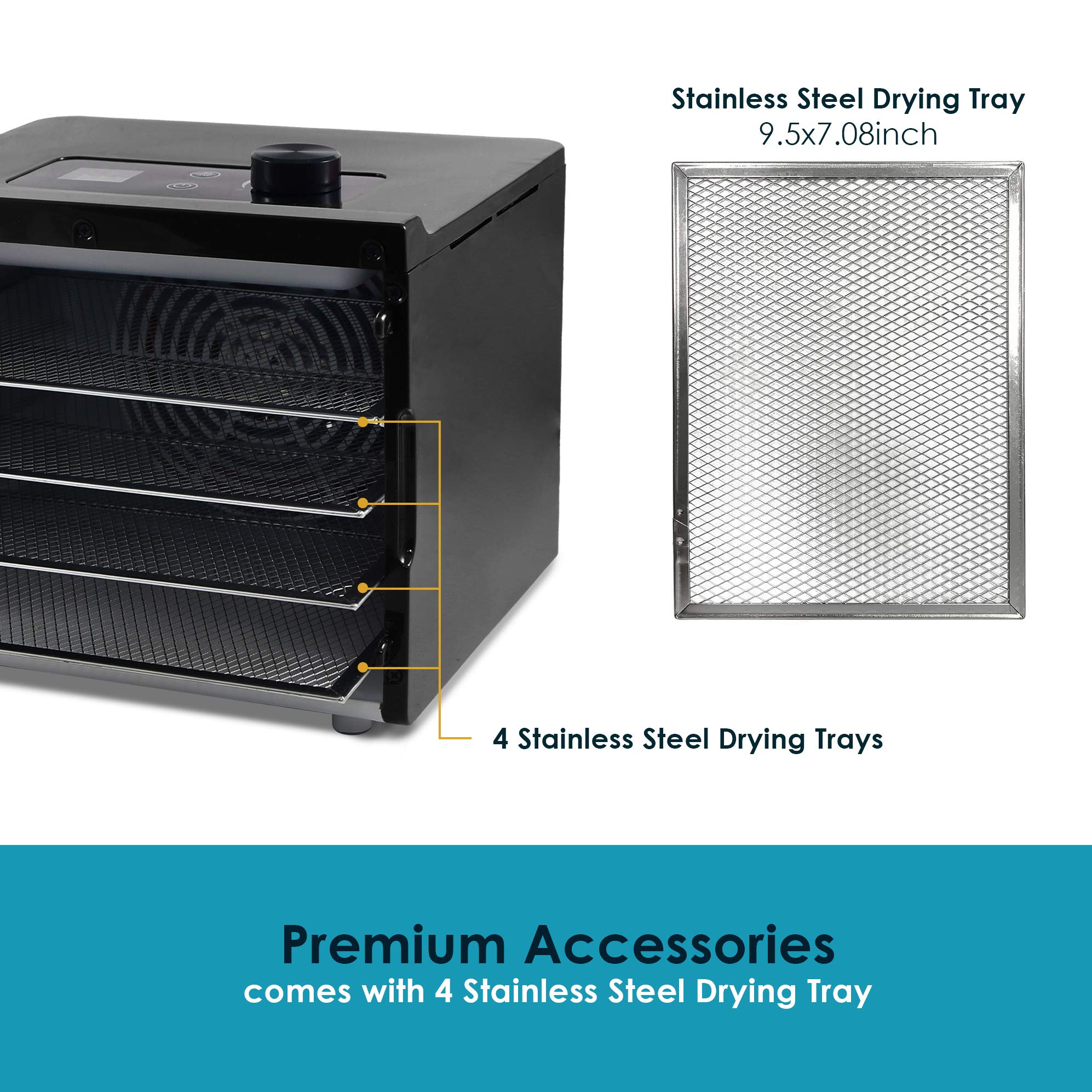 Premium Stainless Steel Food Dehydrator with Adjustable Temperature - Perfect for Making Beef Jerky, Dried Fruits, Vegetables, Herbs & Healthy Snacks - Ideal for Home Kitchen, Camping & Food Preservation