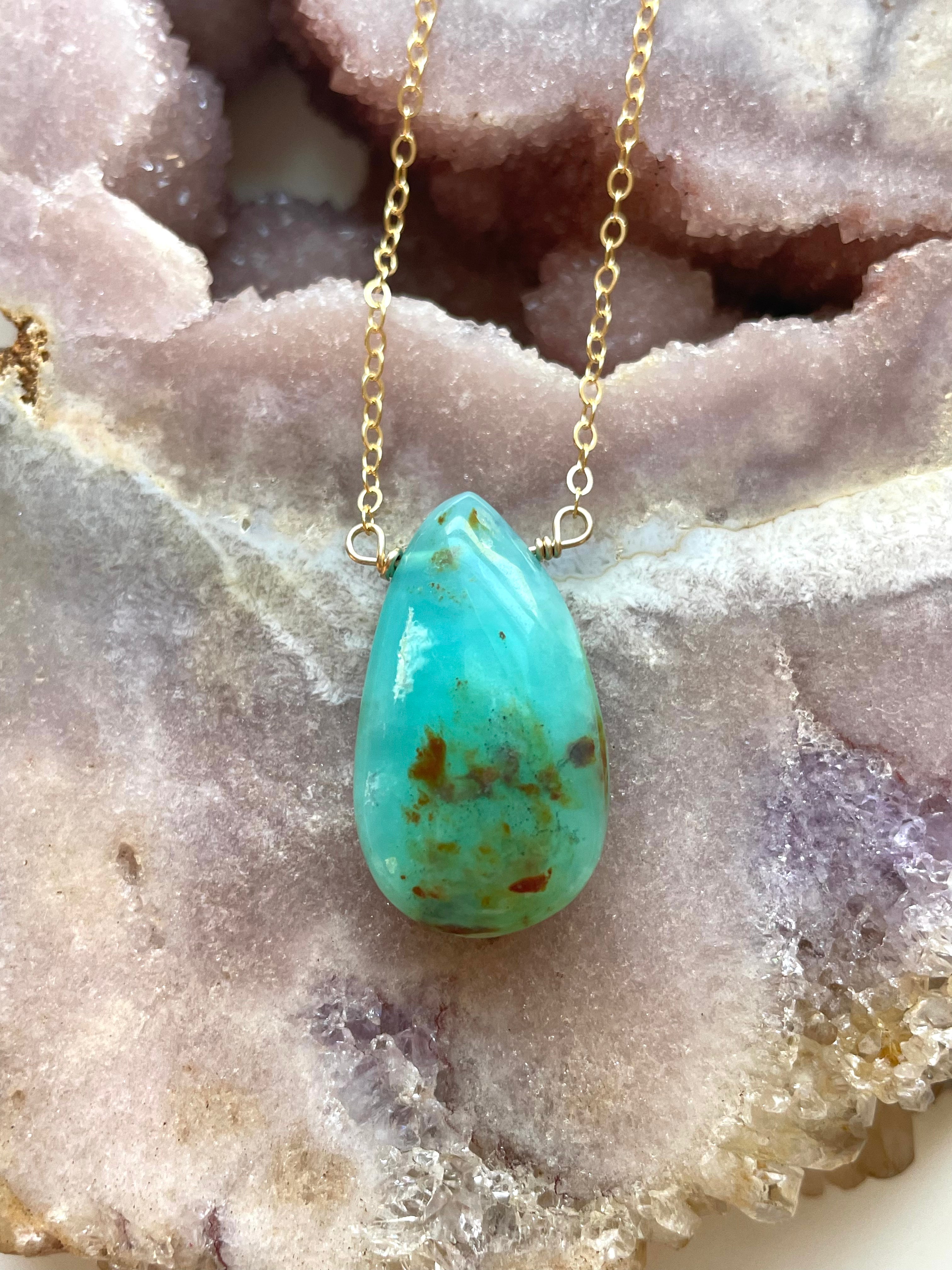 Natural Peruvian Opal Gemstone Gold Filled Pendant Necklace - Perfect for Boho Jewelry & Spiritual Healing Gifts