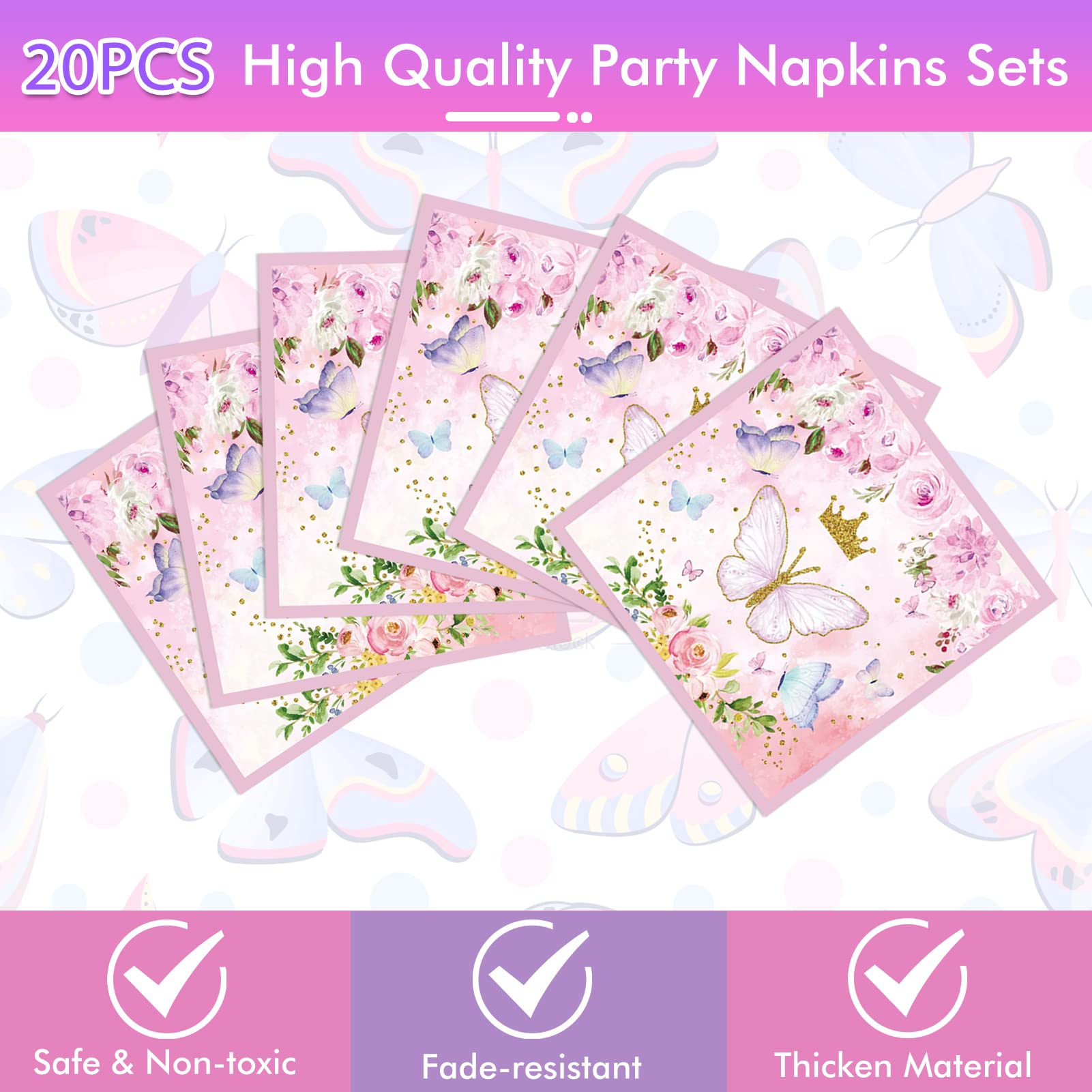 Butterfly Party Decorations for Spring - 20-Person Tableware Set with Plates, Napkins & Themed Plastic Tablecloth - Perfect for Baby Showers, Birthday Parties & Garden Celebrations