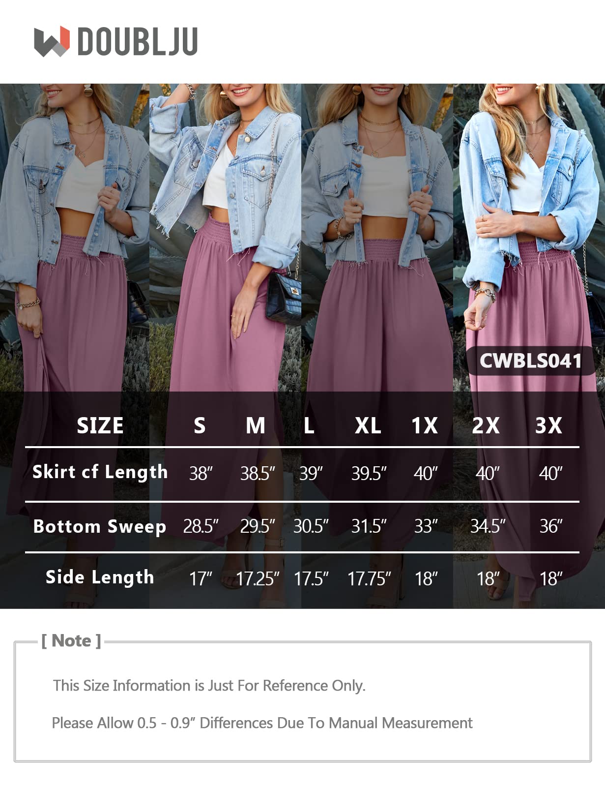 DOUBLJU Women's High Waisted Maxi Skirt - Elastic Waistband, Ankle Length Summer Long Skirt - Trendy Casual & Plus Size Options - Perfect for Beach, Vacation, and Everyday Wear