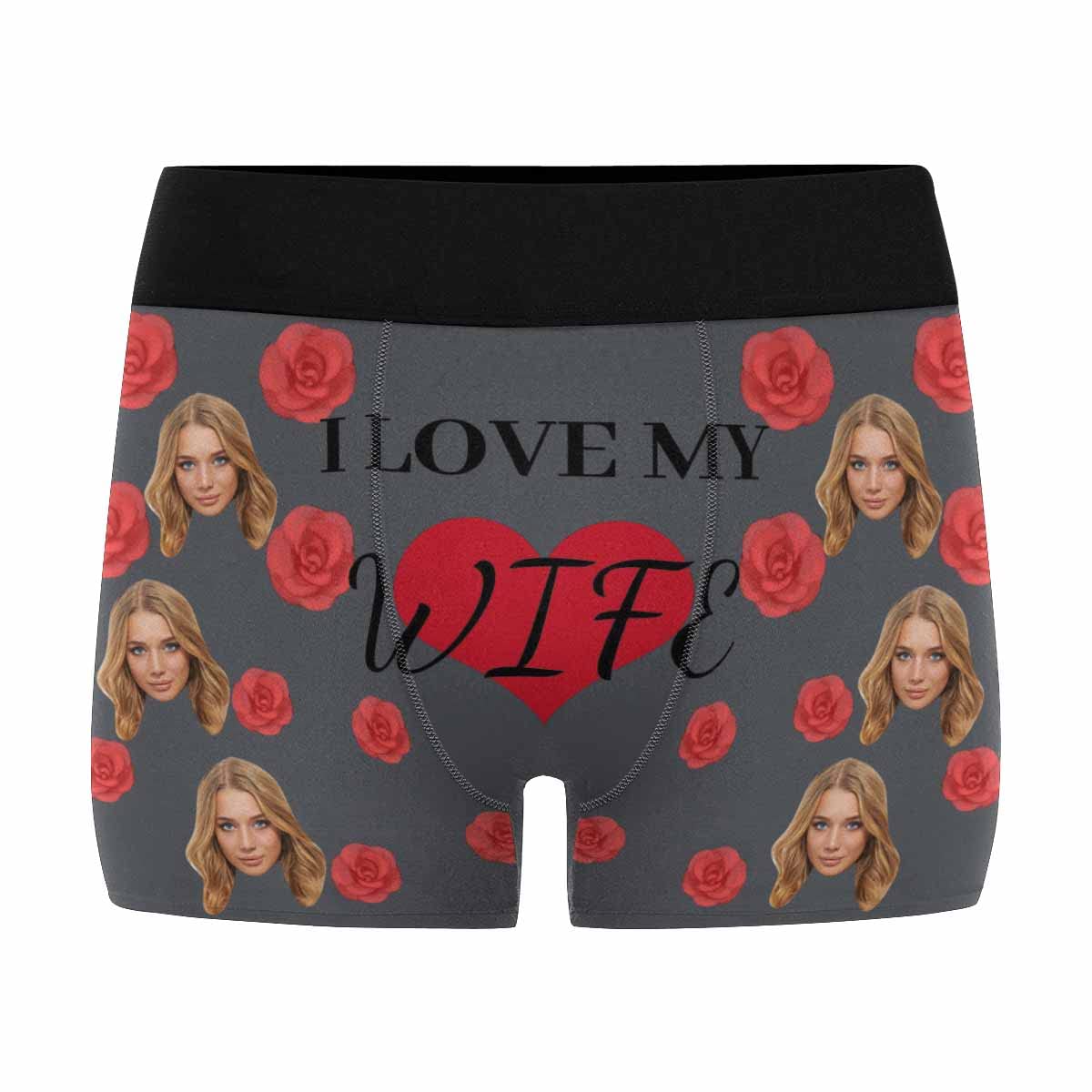 Custom Face Boxer Briefs - Personalized Men's Underwear with Red Rose Heart Design - Perfect for Valentine's Gifts, Anniversary Presents & Romantic Occasions