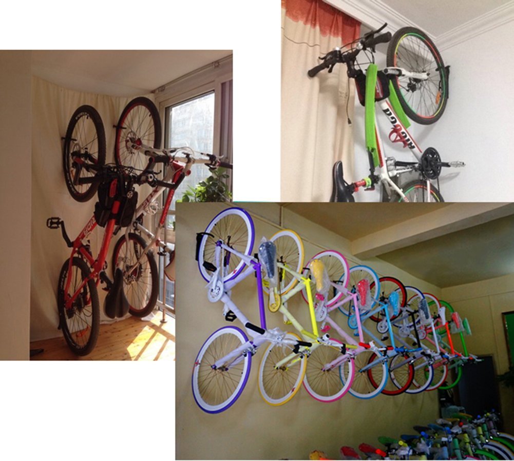 DIRZA Heavy Duty Bike Rack Wall Mount - Vertical Bicycle Storage System for Garage & Indoor - Holds 65 lbs - Easy Install Bike Hooks with Screws - Space Saving Bike Hanger Organizer (Black) - Perfect for Small Spaces, Apartments & Shed Storage