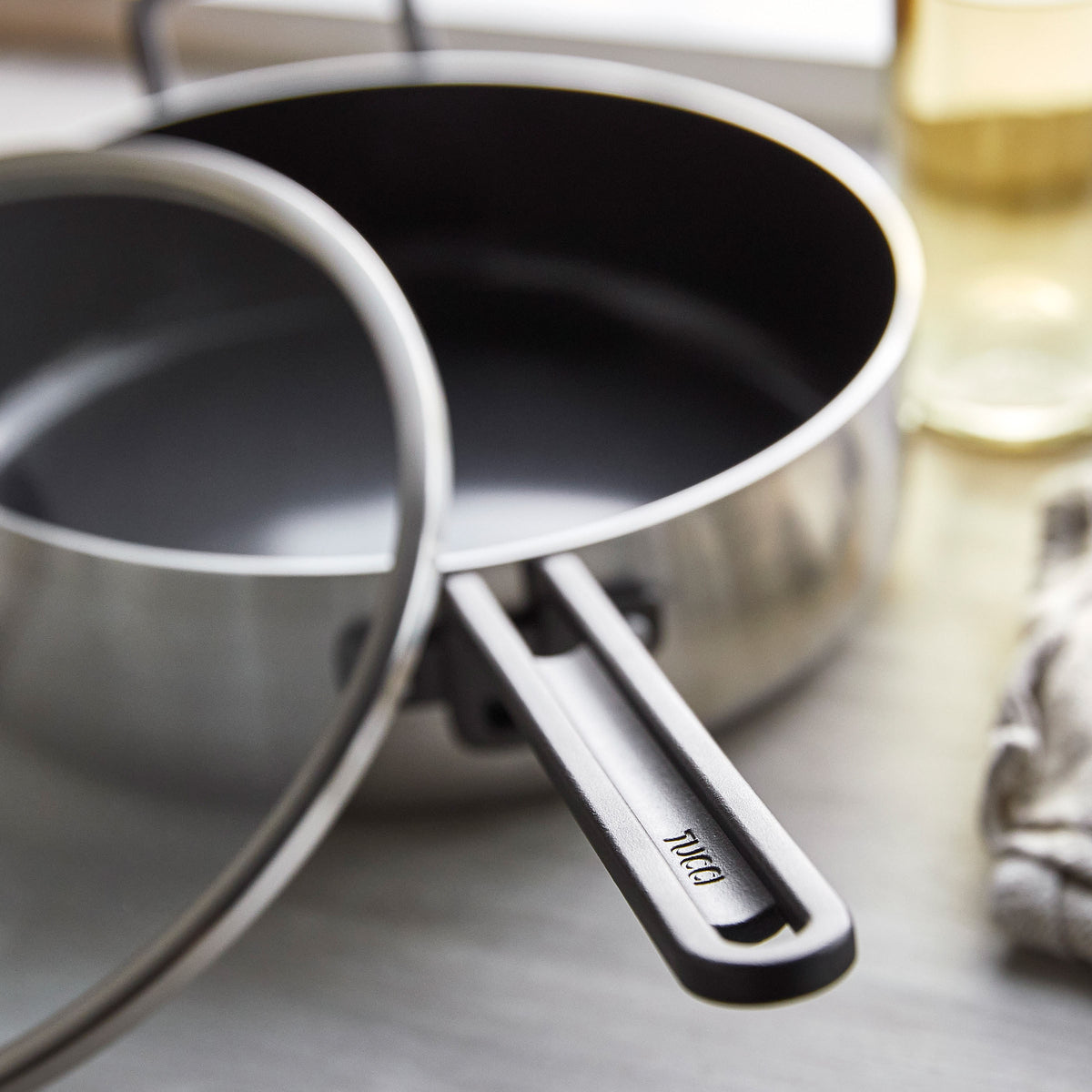 Stanley Tucci™ 4 Quart Stainless Steel Ceramic Nonstick Sauté Pan with Lid - Perfect for Sautéing, Frying & Simmering Family Meals