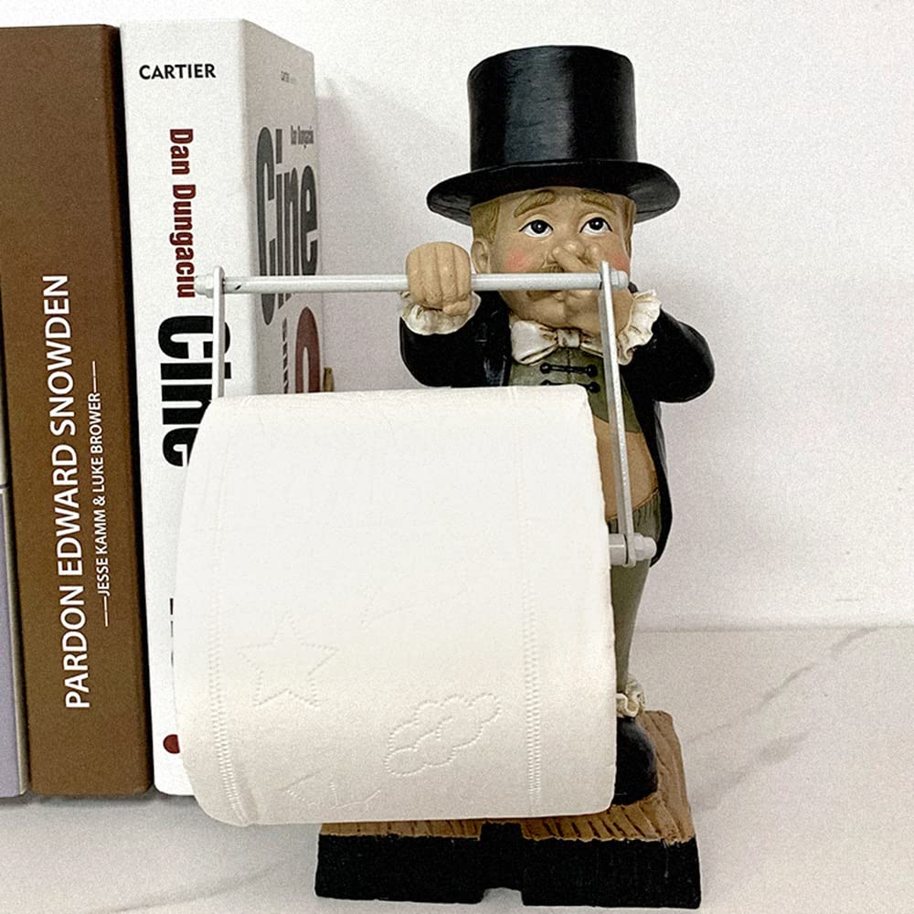 Foviza Cartoon Gentleman Shaped Wall Mounted Toilet Paper Holder - Bathroom Tissue Roll Dispenser with Decorative Ornament for Home Decor - Perfect for Vintage Style Bathrooms and Powder Rooms