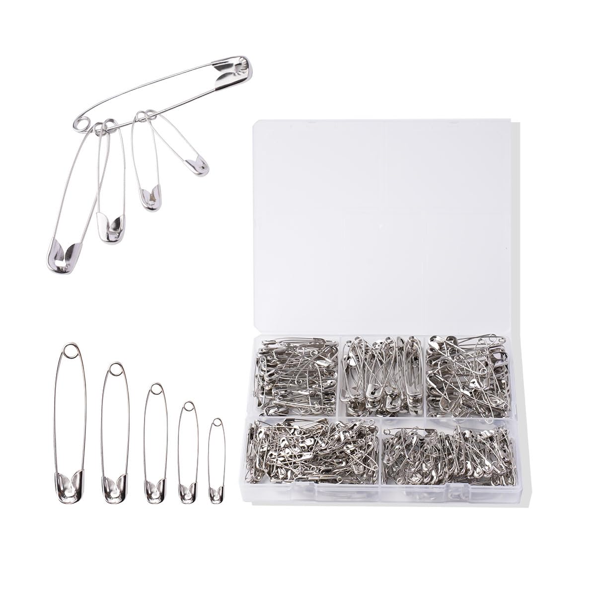 380pcs Assorted Safety Pins for Clothes - Large, Small, Mini - Sewing & Dance Supplies